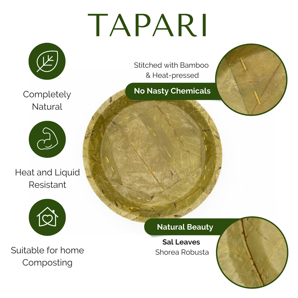 Extra Large Sal Leaf Plates 27cm Natural Disposable Pack of 20