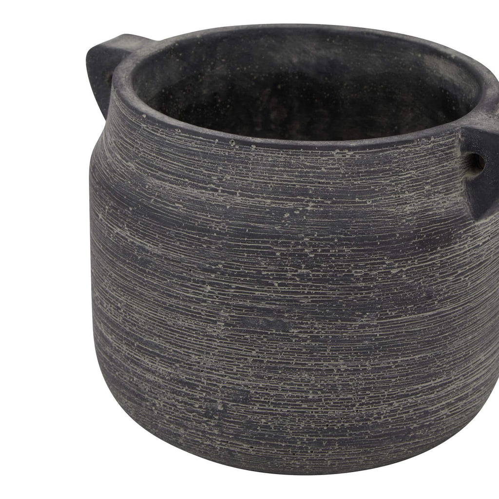 Handcrafted grey ceramic Amalfi Hydria pot with weathered finish, Mediterranean-inspired design, 15cm height by Sostter at brixbailey.com