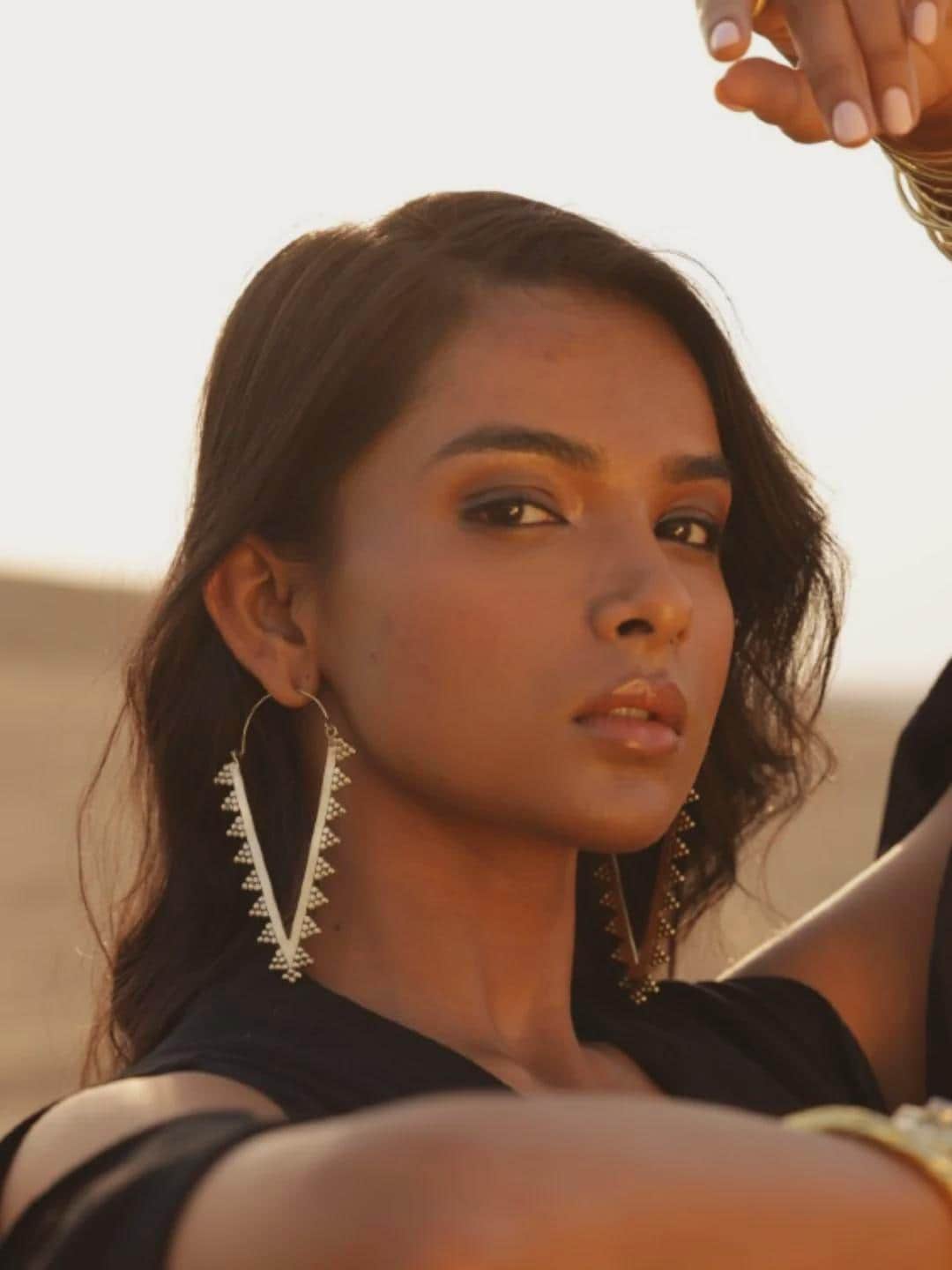 Zahara Spike Hoops - Edgy Brass Triangle Hoops with Boho Desert Vibes.