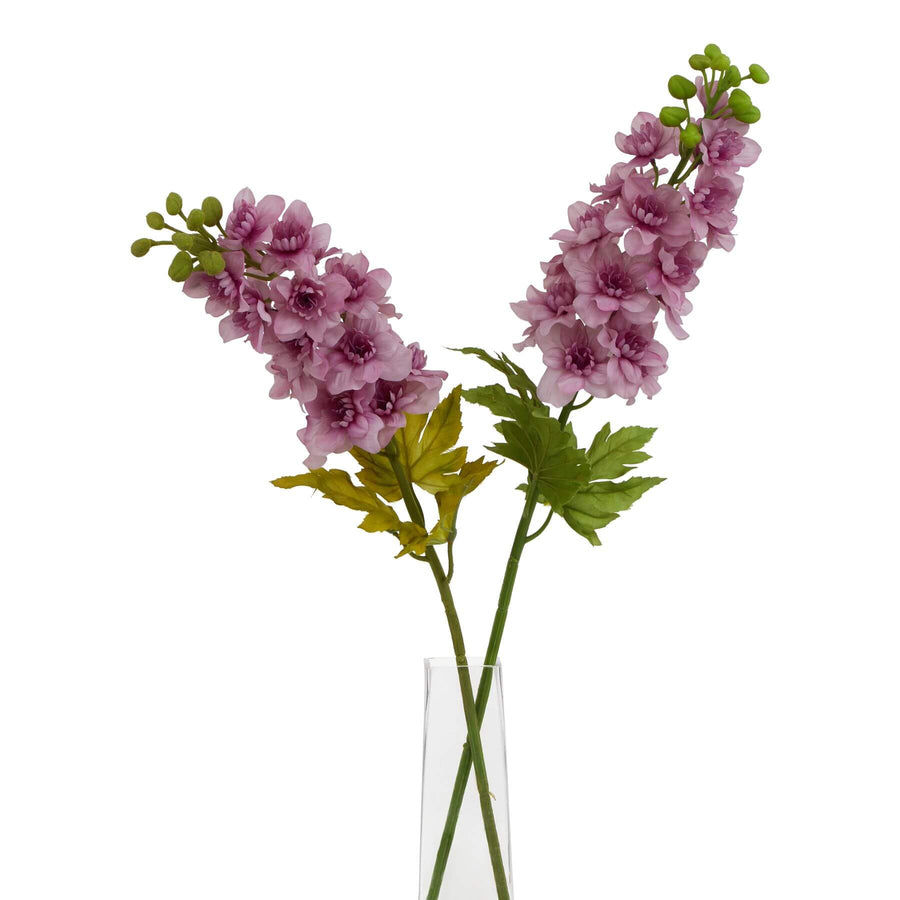 Lifelike artificial purple delphinium stem with lavender blooms and green stem, 78cm tall, for farmhouse or modern decor by Sostter at brixbailey.com