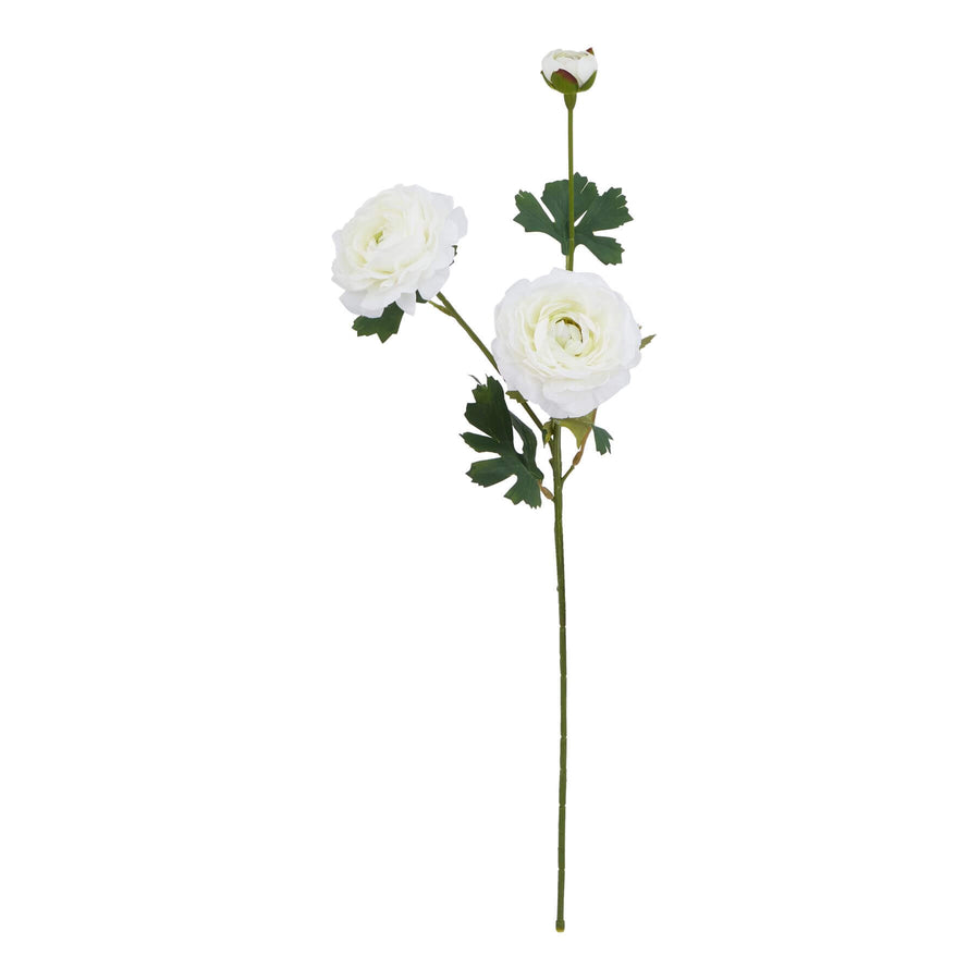 Lifelike white artificial ranunculus flower stem, 25 inches, perfect for home decor arrangements by Sostter at brixbailey.com