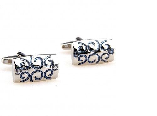 Silver Light Blue Swirl Cufflinks