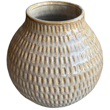 Hand-textured brown ceramic vase with geometric design, 17cm tall, for modern home decor and dried floral arrangements. by Sostter at brixbailey.com