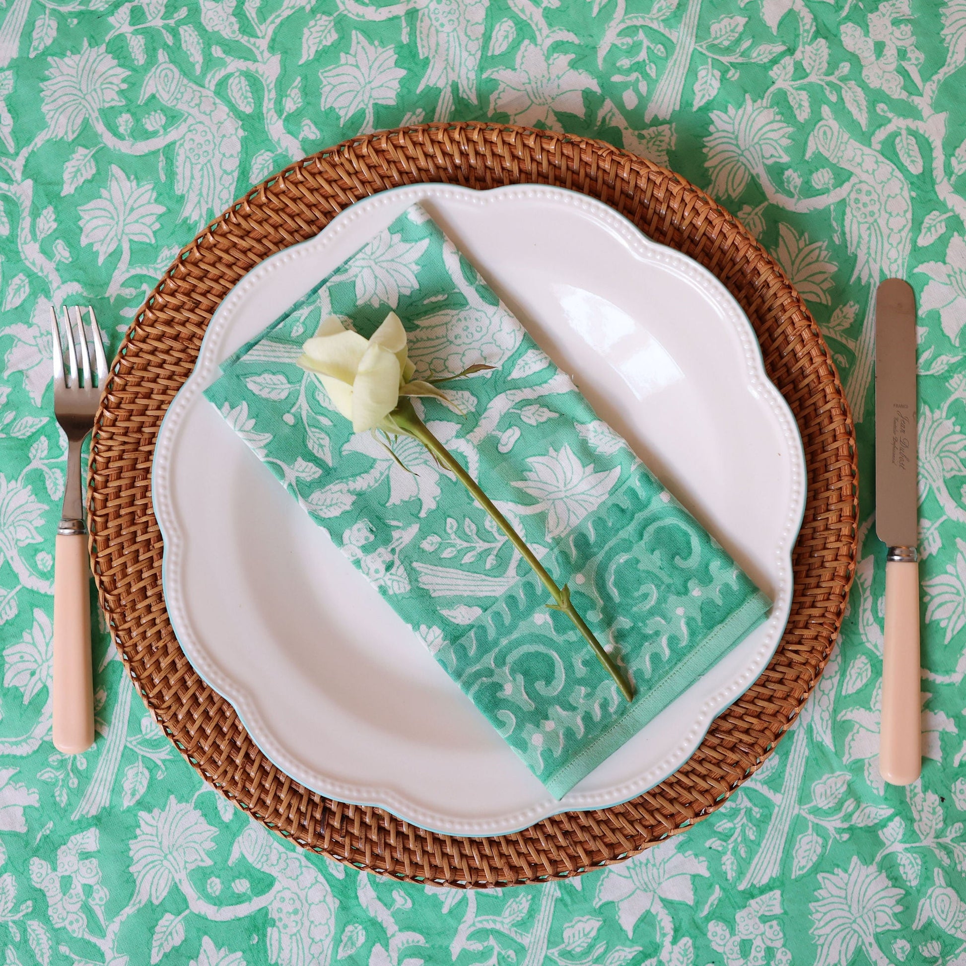 Jade Garden Tablecloth Hand Blocked Cotton