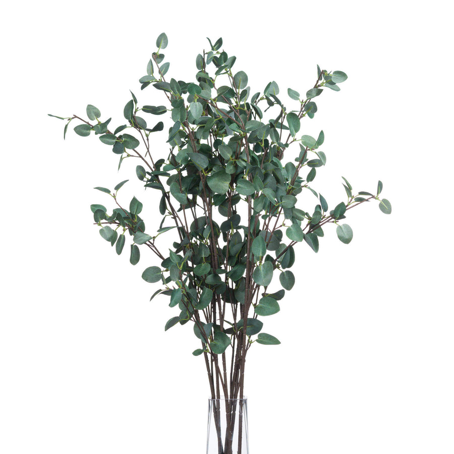 Tall faux eucalyptus stem with realistic green leaves, perfect for floor vases and home decor by Sostter at brixbailey.com