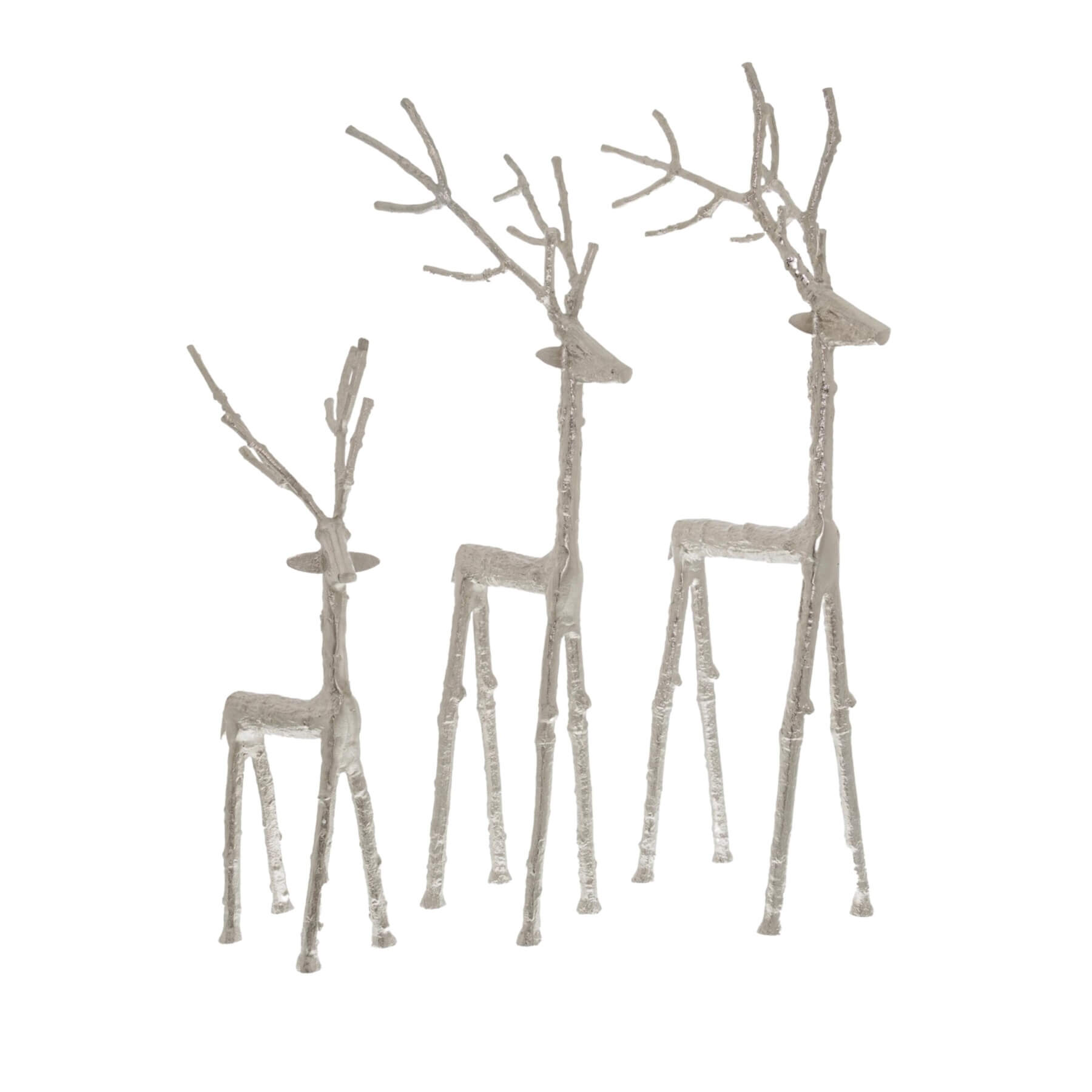 Majestic silver stag ornament with intricate antlers, metallic finish, 69cm tall, perfect for luxury holiday displays.by Sostter at brixbailey.com