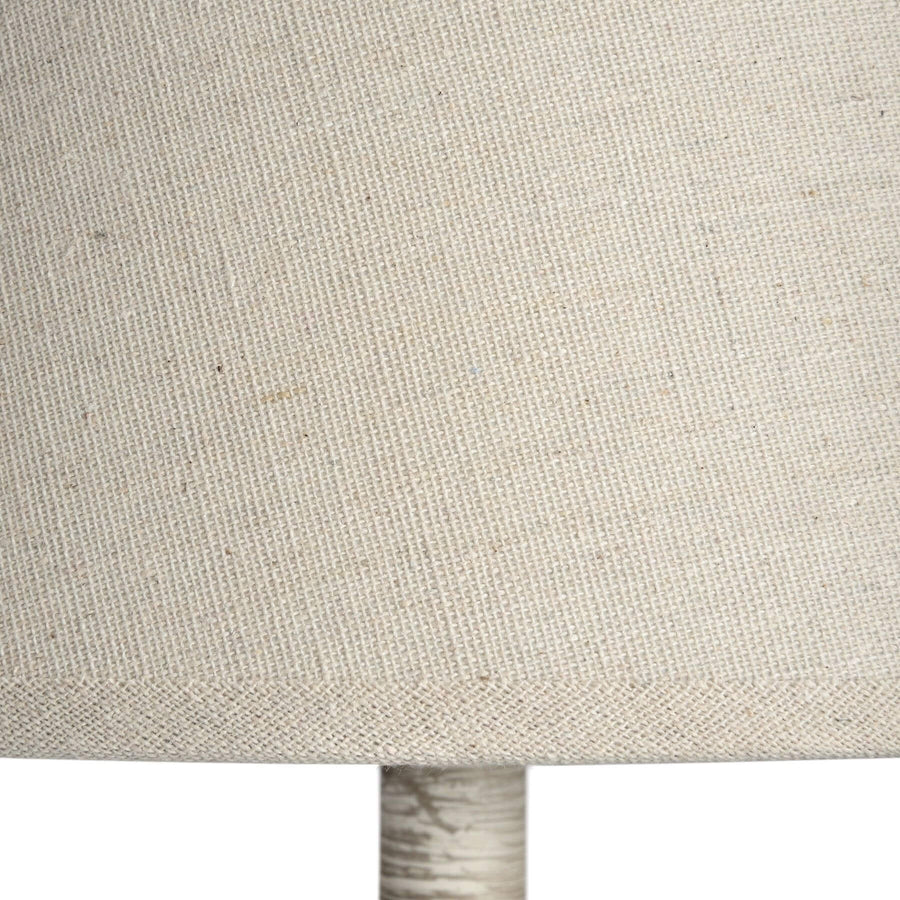 Handcrafted rustic shaker table lamp with grey-washed wood base and neutral linen shade for ambient lighting. by Sostter at brixbailey.com