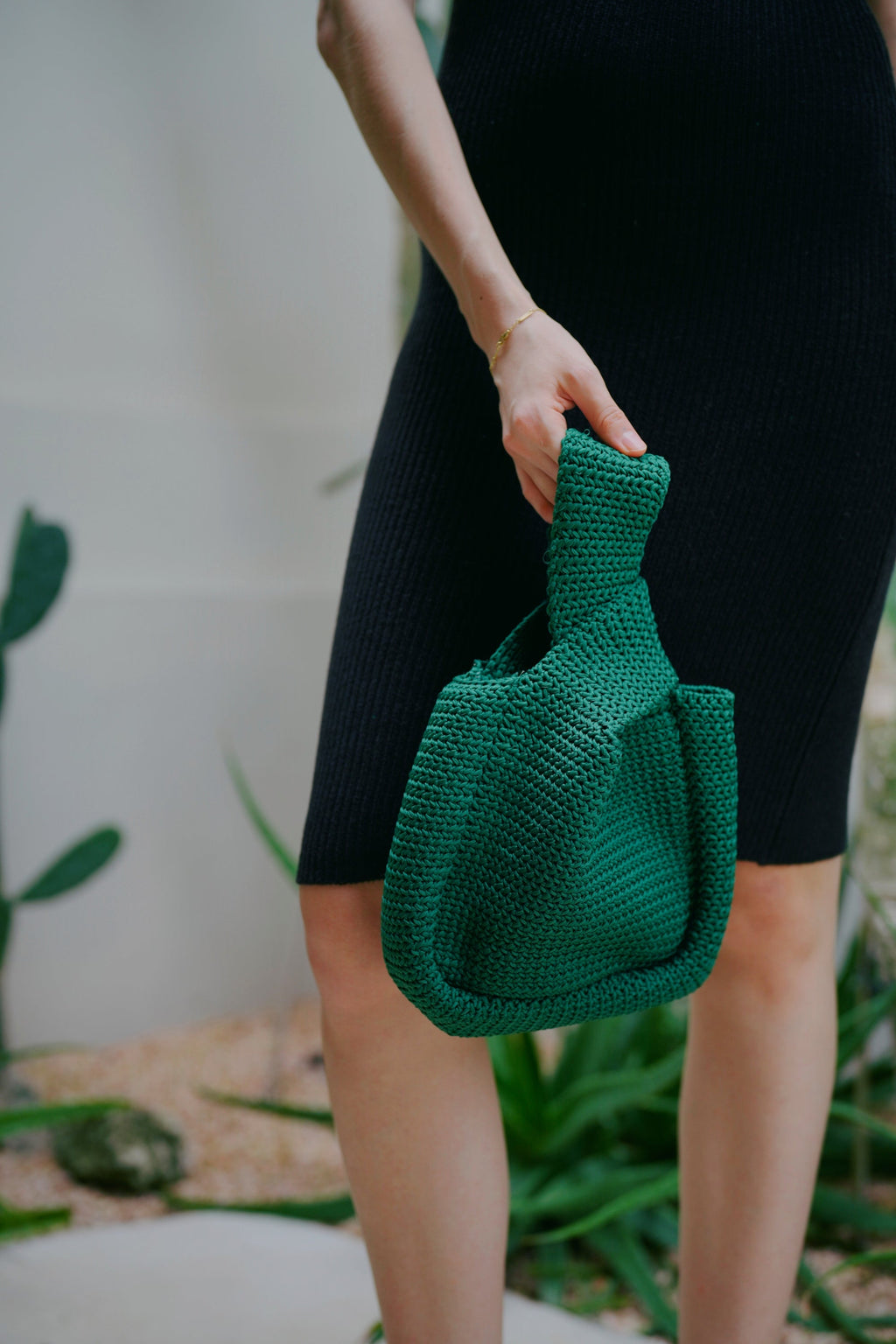 Emerald Knit Clutch with Double Handles