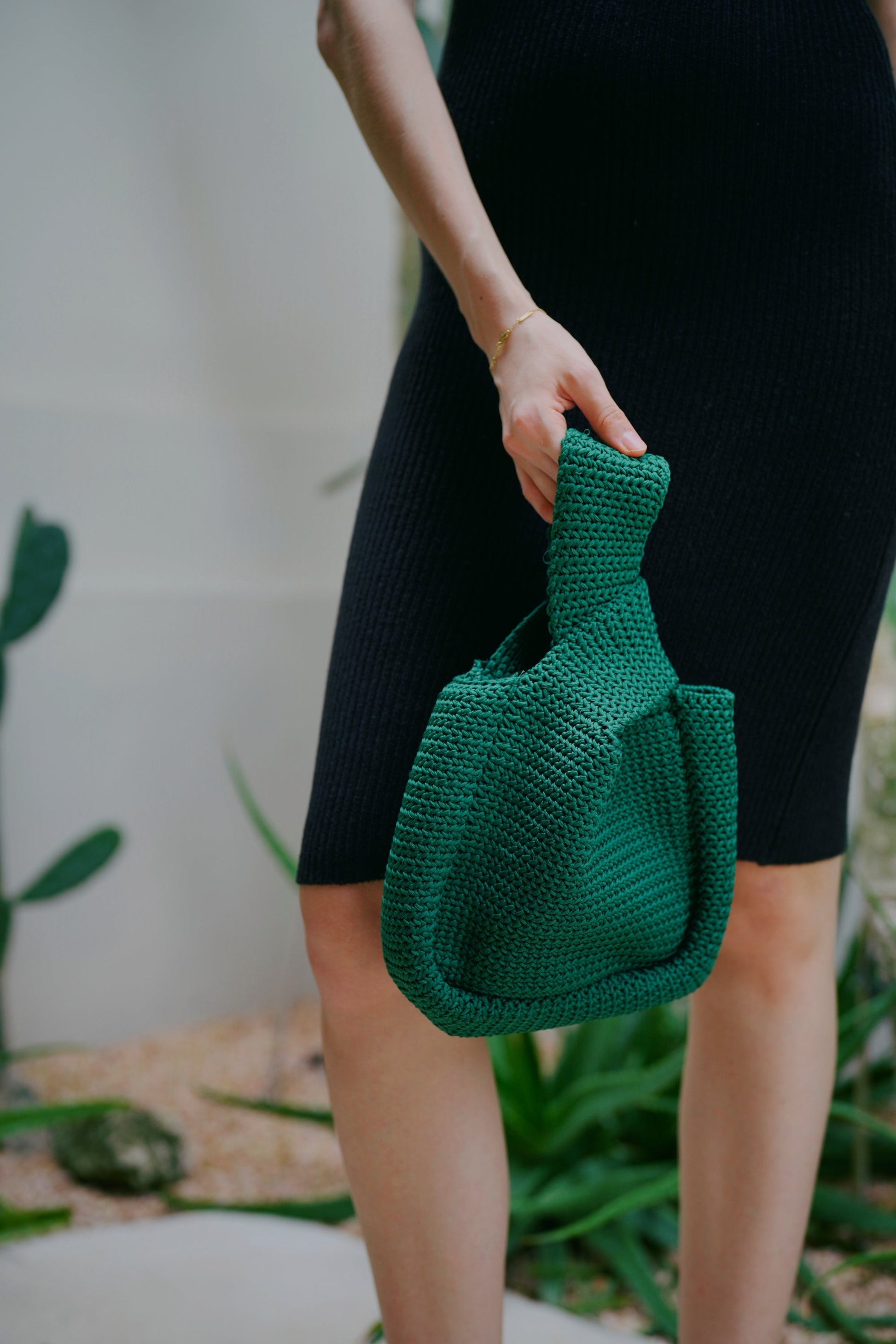 Emerald Knit Clutch with Double Handles
