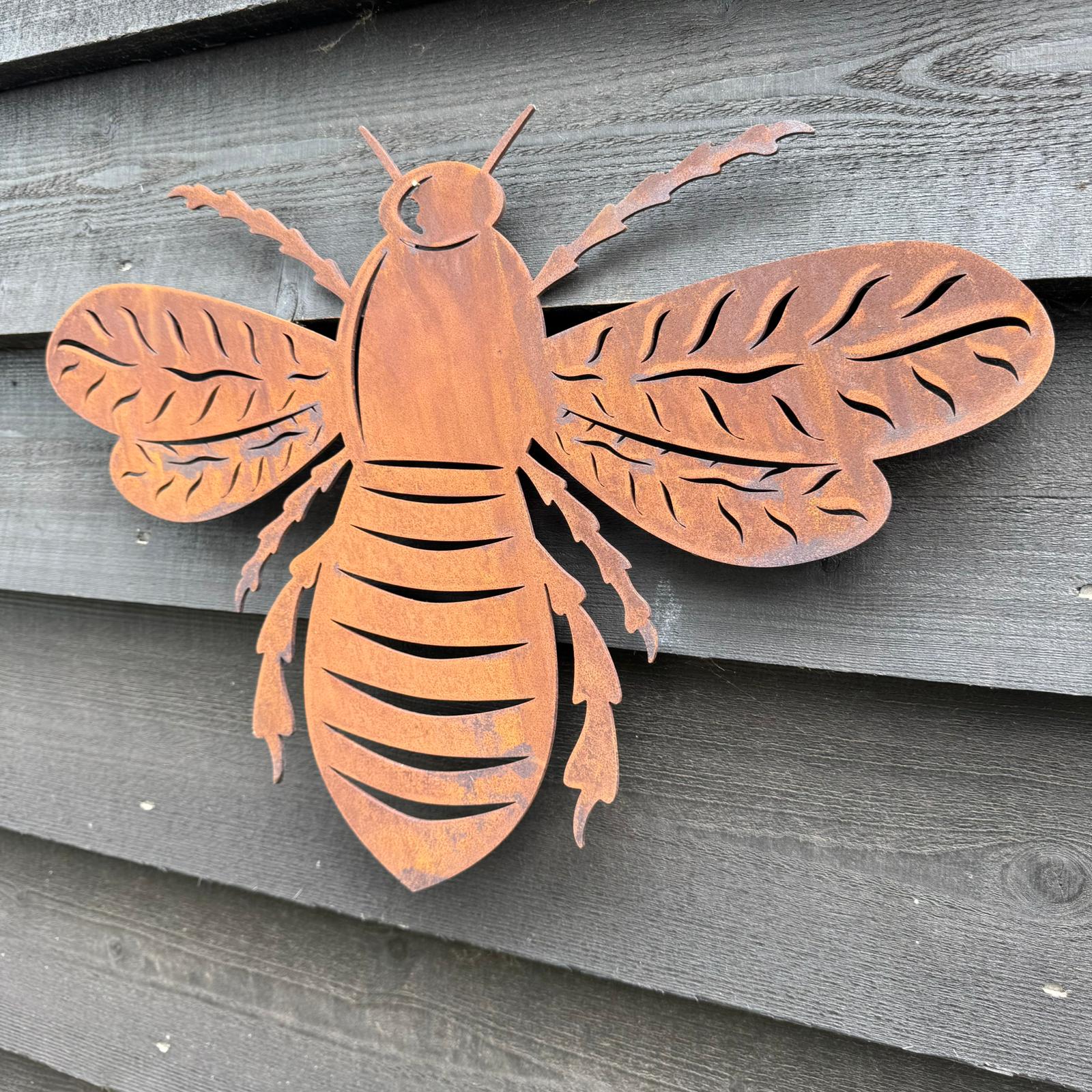 Large Rusty Metal Bee Plaque Wall Art
