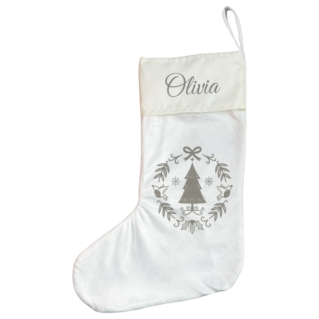 Personalised Christmas Stocking Grey Scandi Wreath