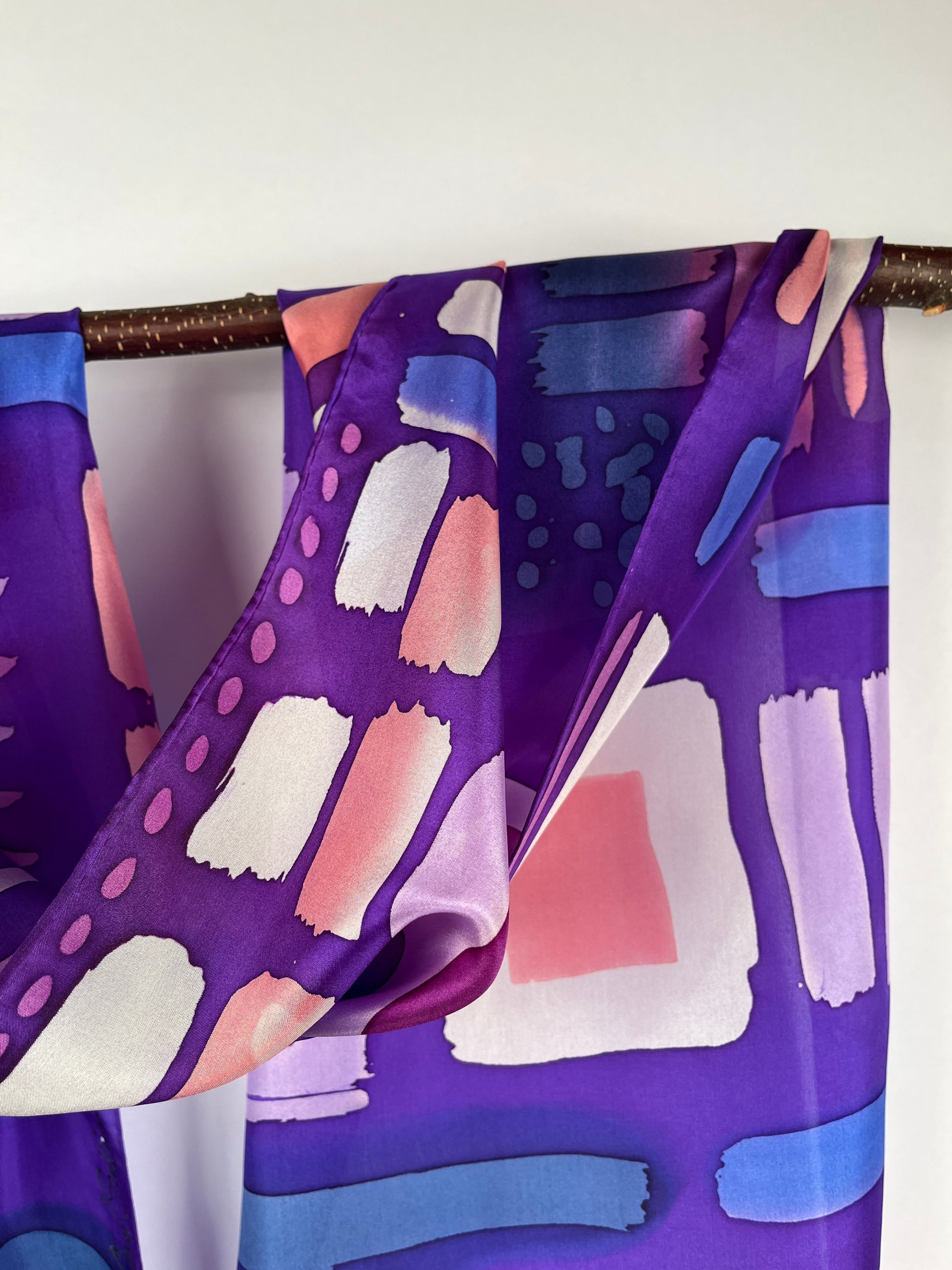 “Purple Glyphs"” - Hand-dyed Silk Scarf - $125