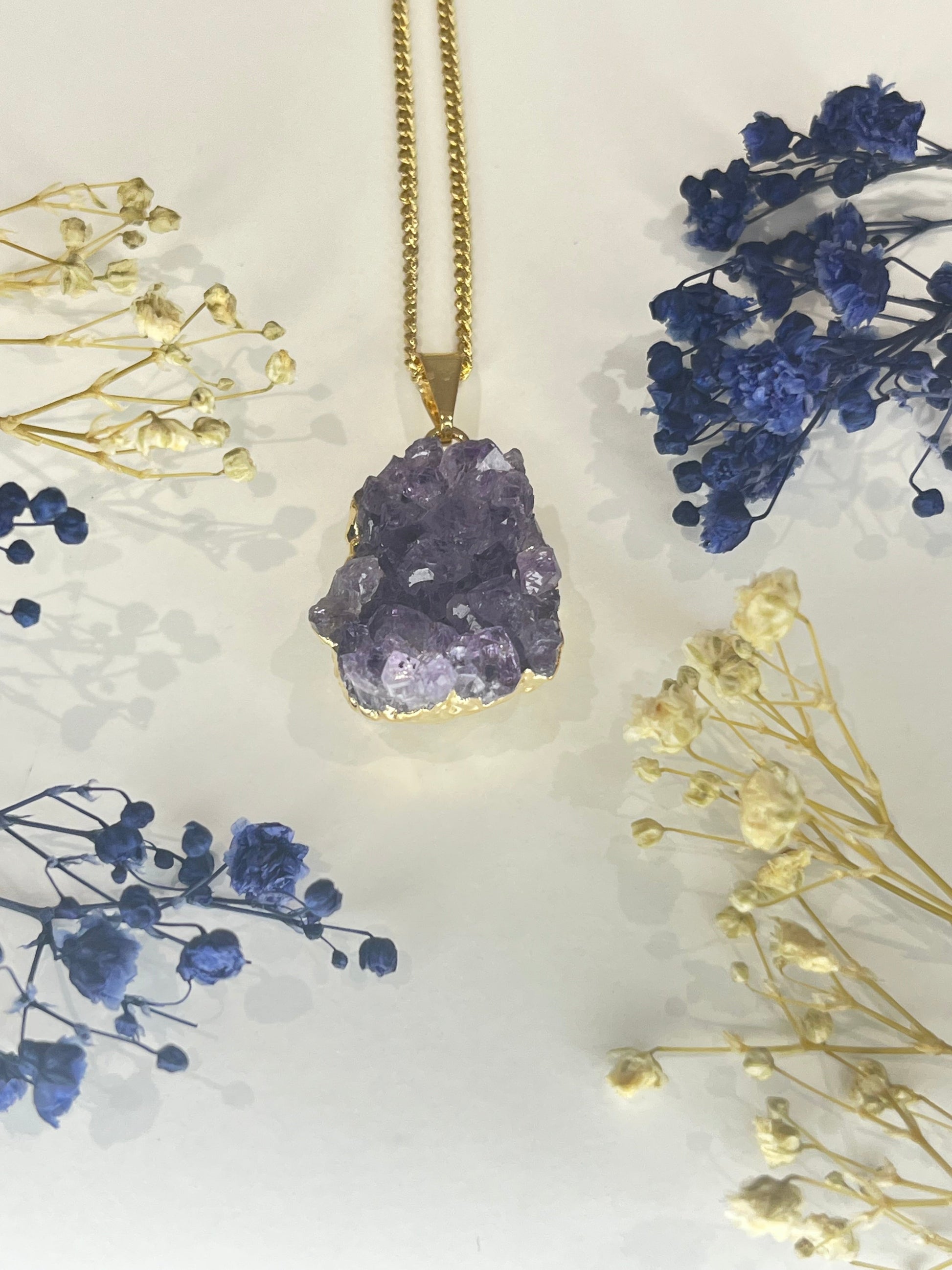 Gold Plated Amethyst Cluster Necklace