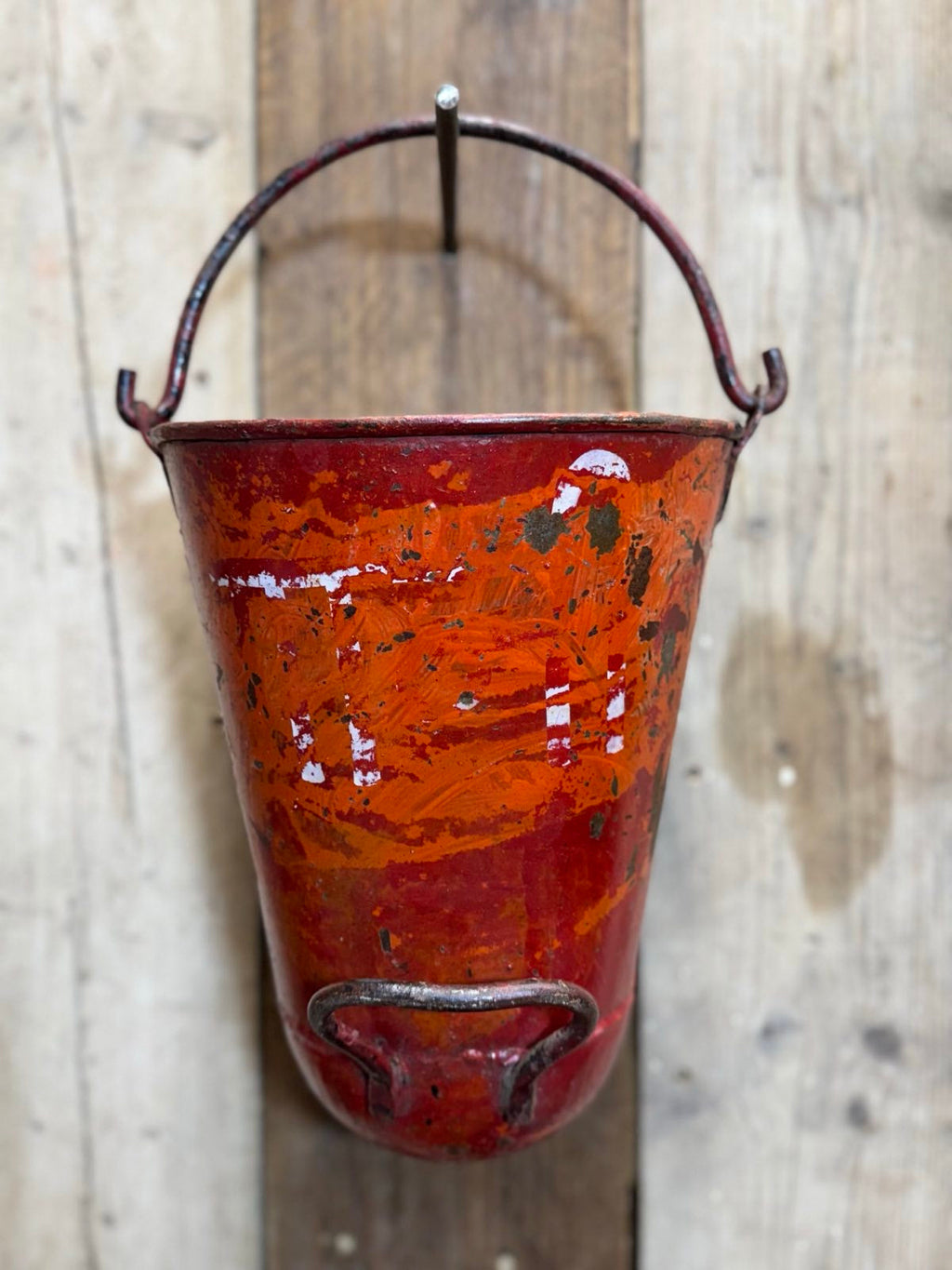 Vintage Galvanised Hanging Fire Bucket Hanging Basket / Plant Pot Planter Pail A