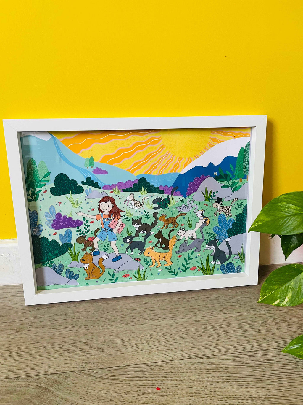 Adventuring Cats Illustration Wall Print