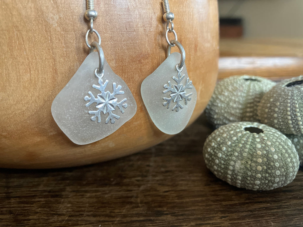 Snowflake Scottish Seaglass 925 Earrings