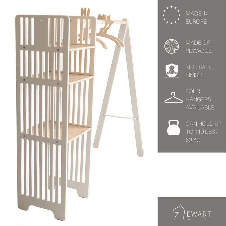 Kids Montessori Wardrobe – Safe & Accessible Clothing Rack by Ewart Woods at www.brixbailey.com