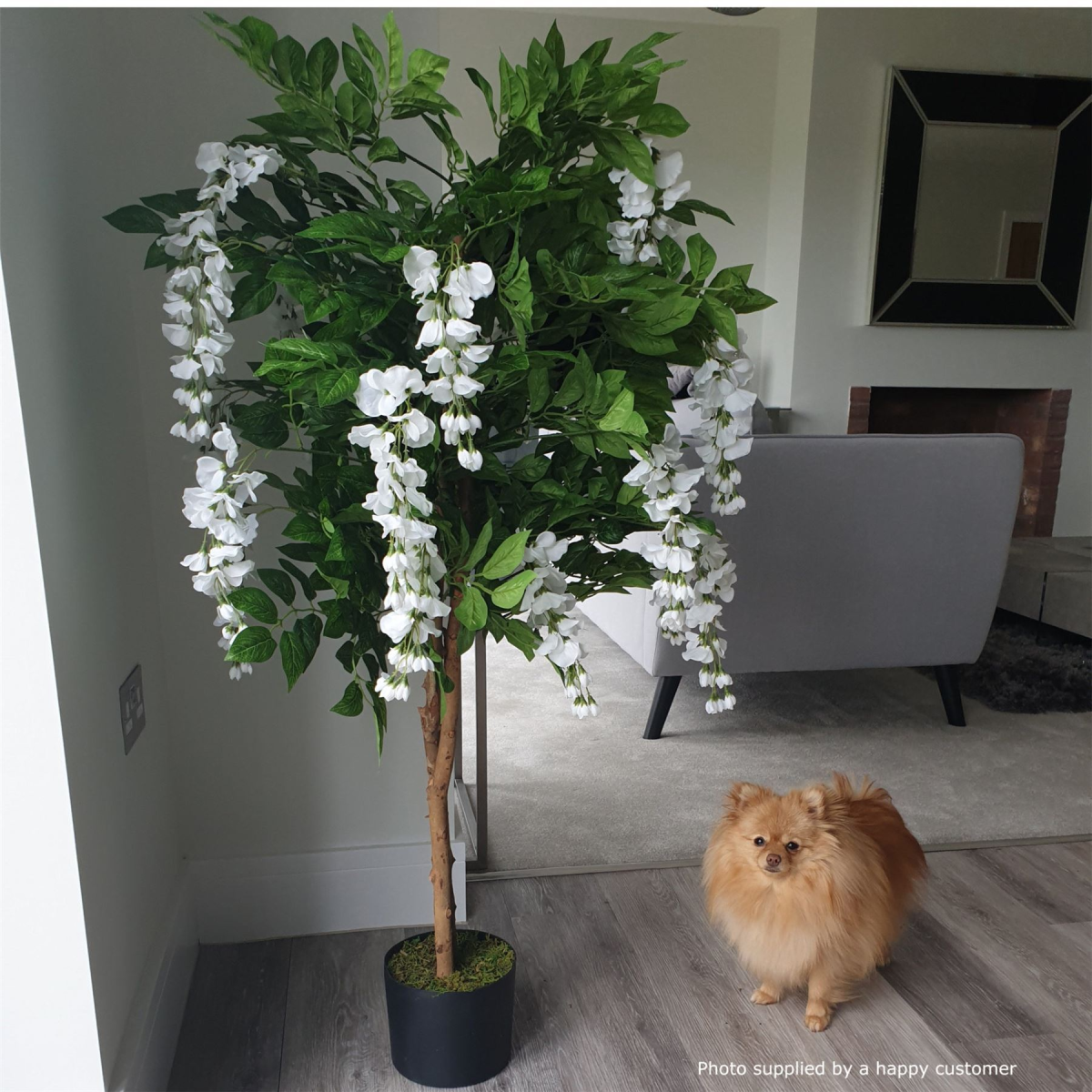 130cm Luxury White Wisteria Tree with Silver Metal Planter