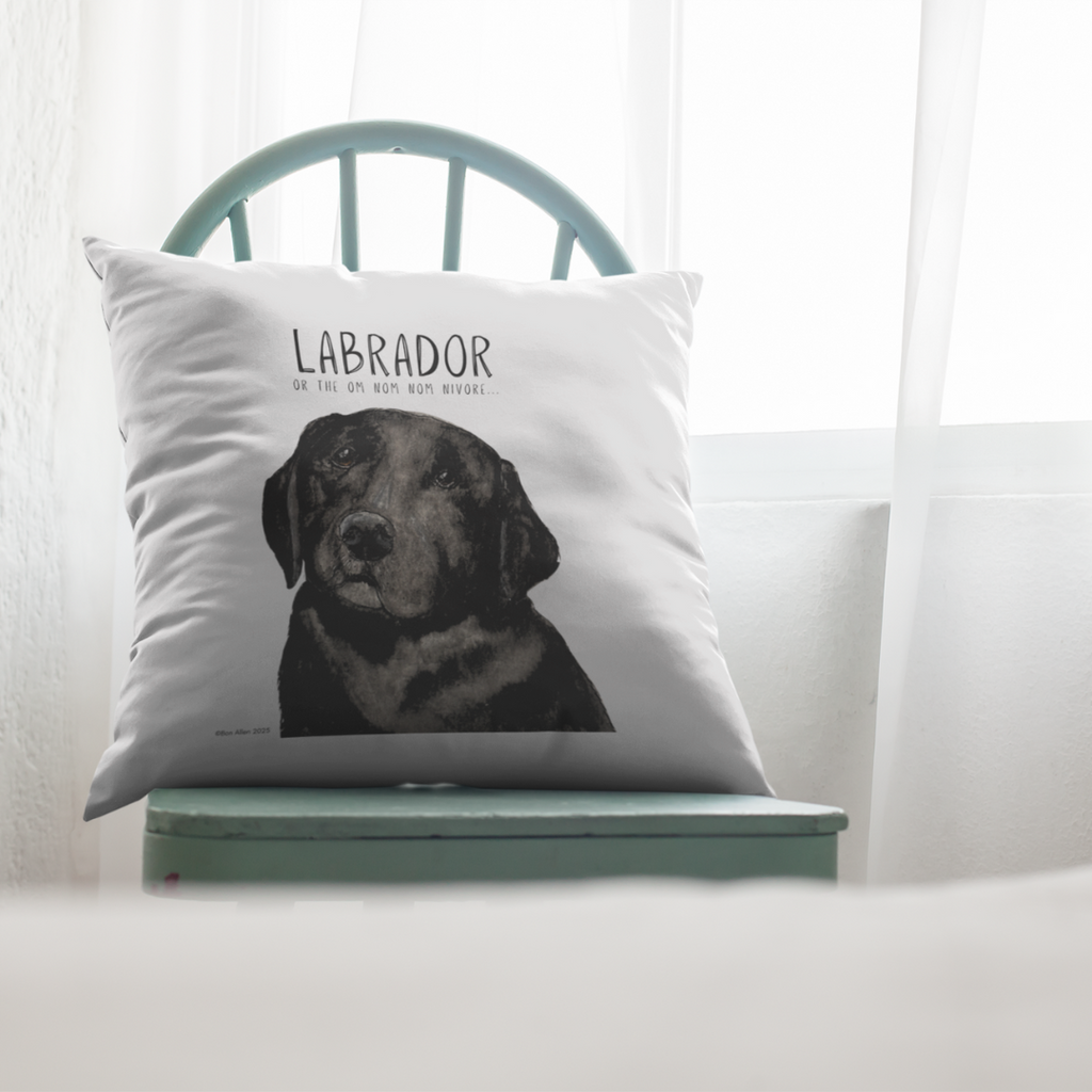 “Sofa? I Thought You Said ‘Snaccha!’” – Labrador Om Nom Nomnivore Cushion Cover