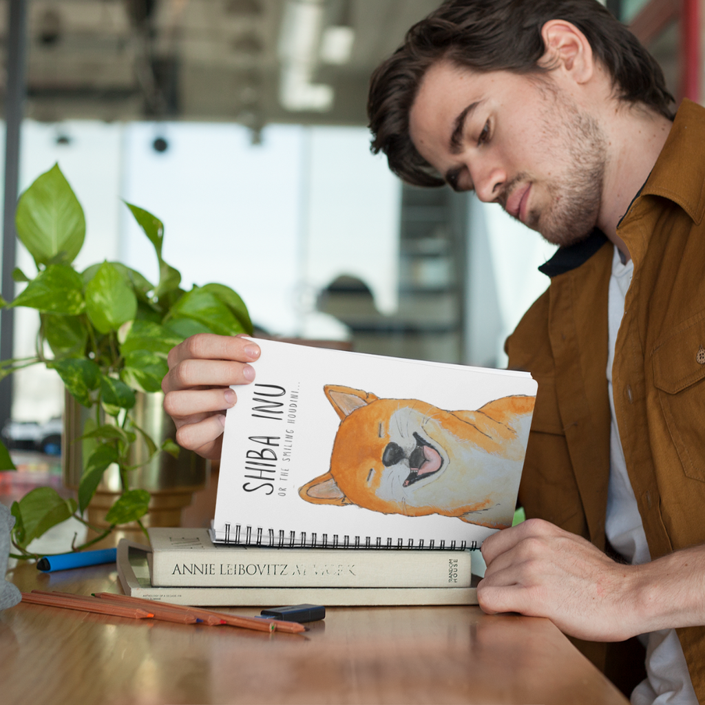 “Plotting My Escape” – Shiba Inu Fabric Notebook