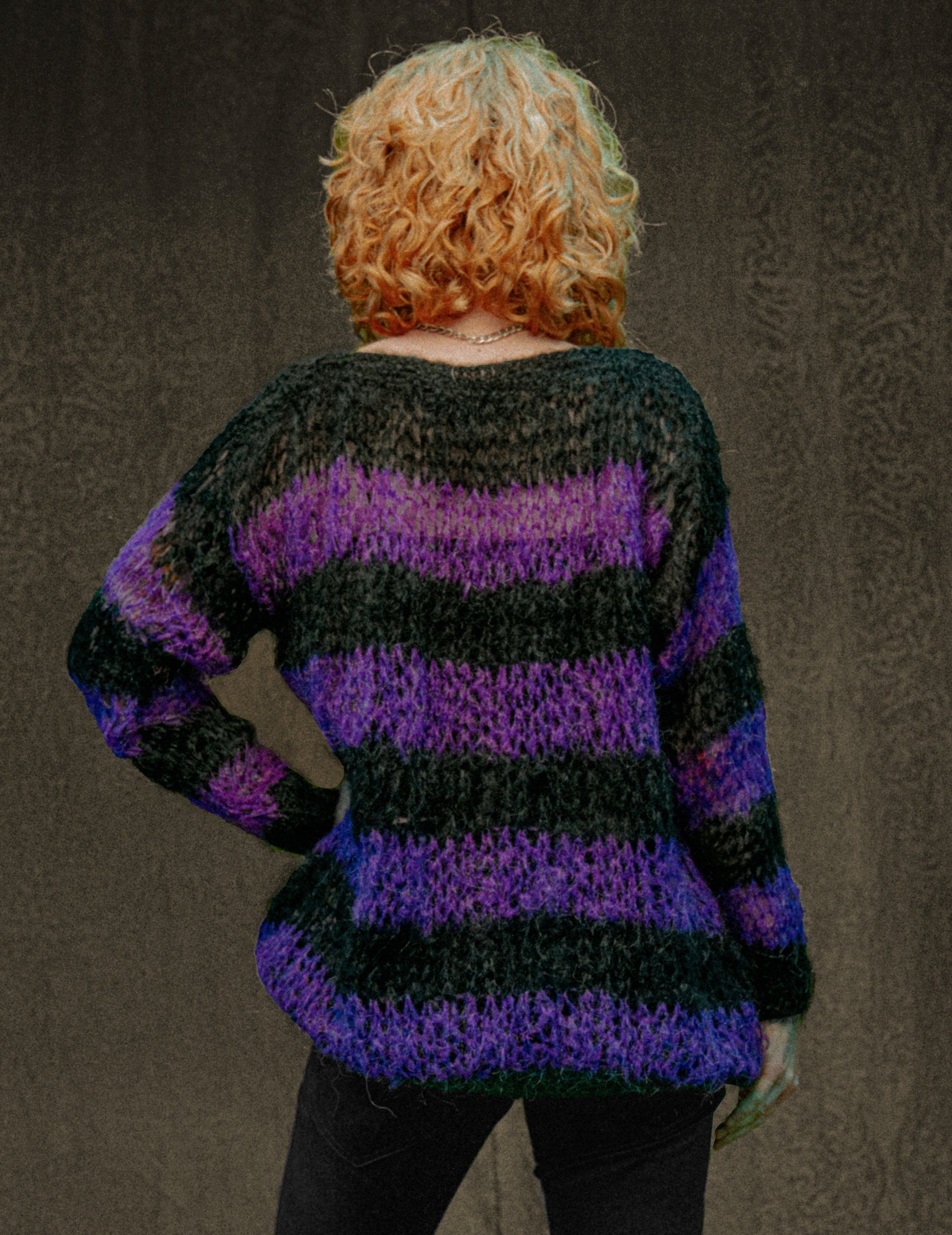 "PISTOLS" Mohair Hand Knit Sweater - Purple and Black