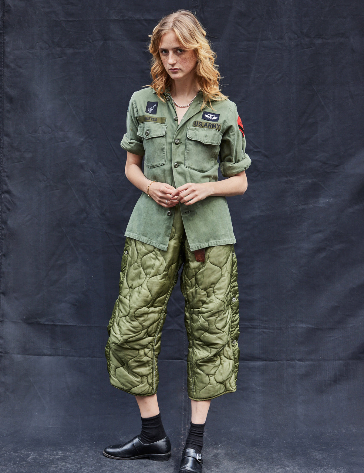 Button Quilted Cropped Trousers