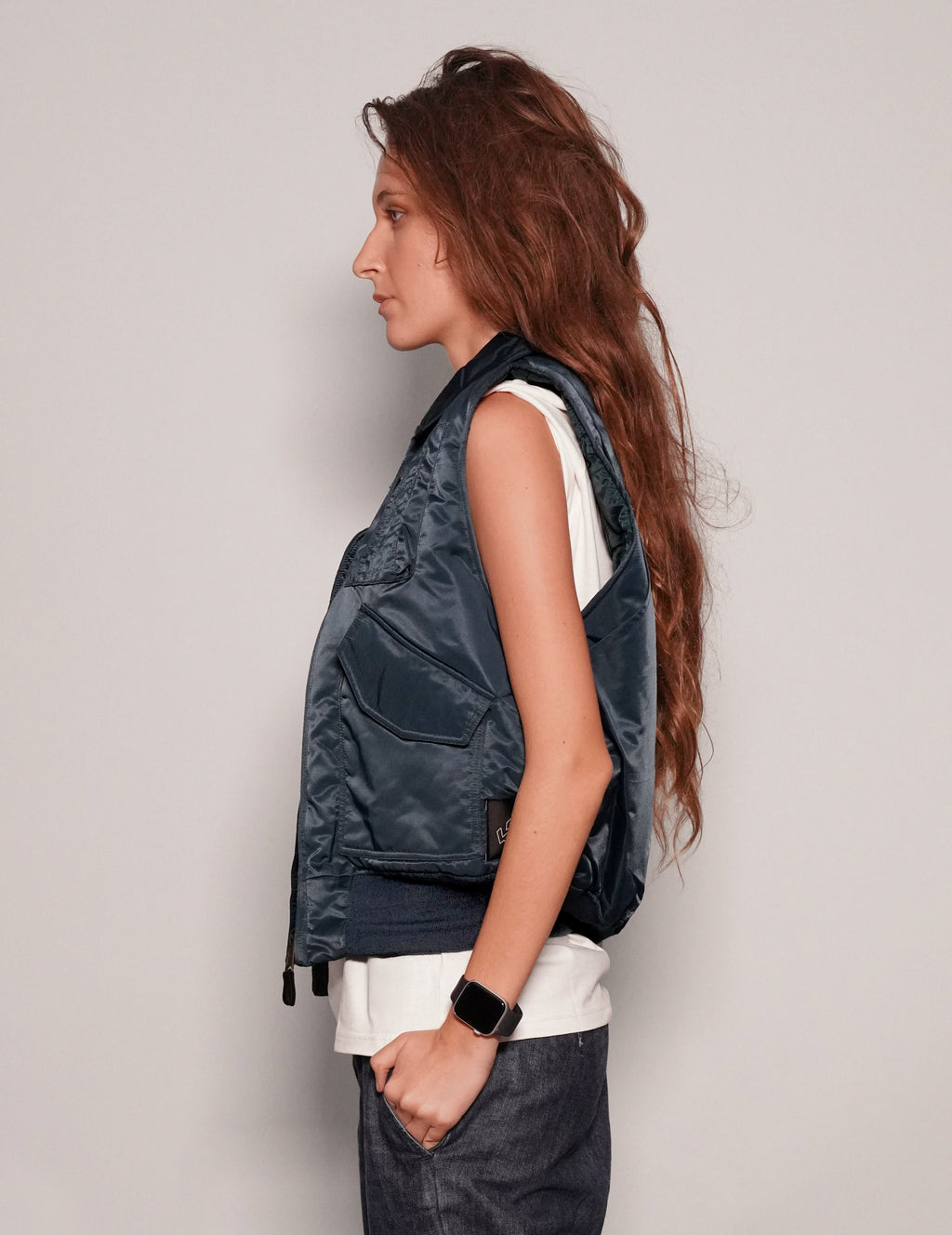 Light Weight Collared Bomber Gilet in Navy