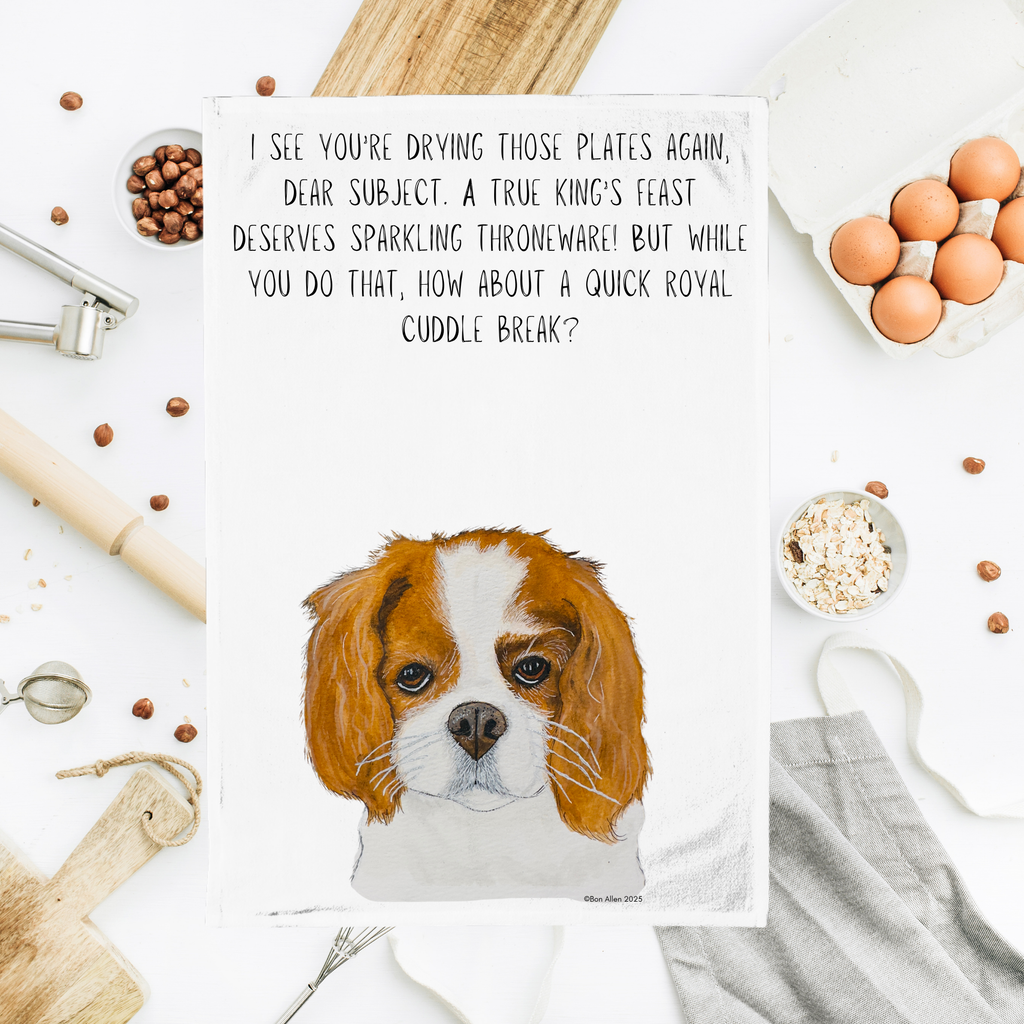 Royal Cuddle Break: Cavalier King Charles Spaniel Tea Towel