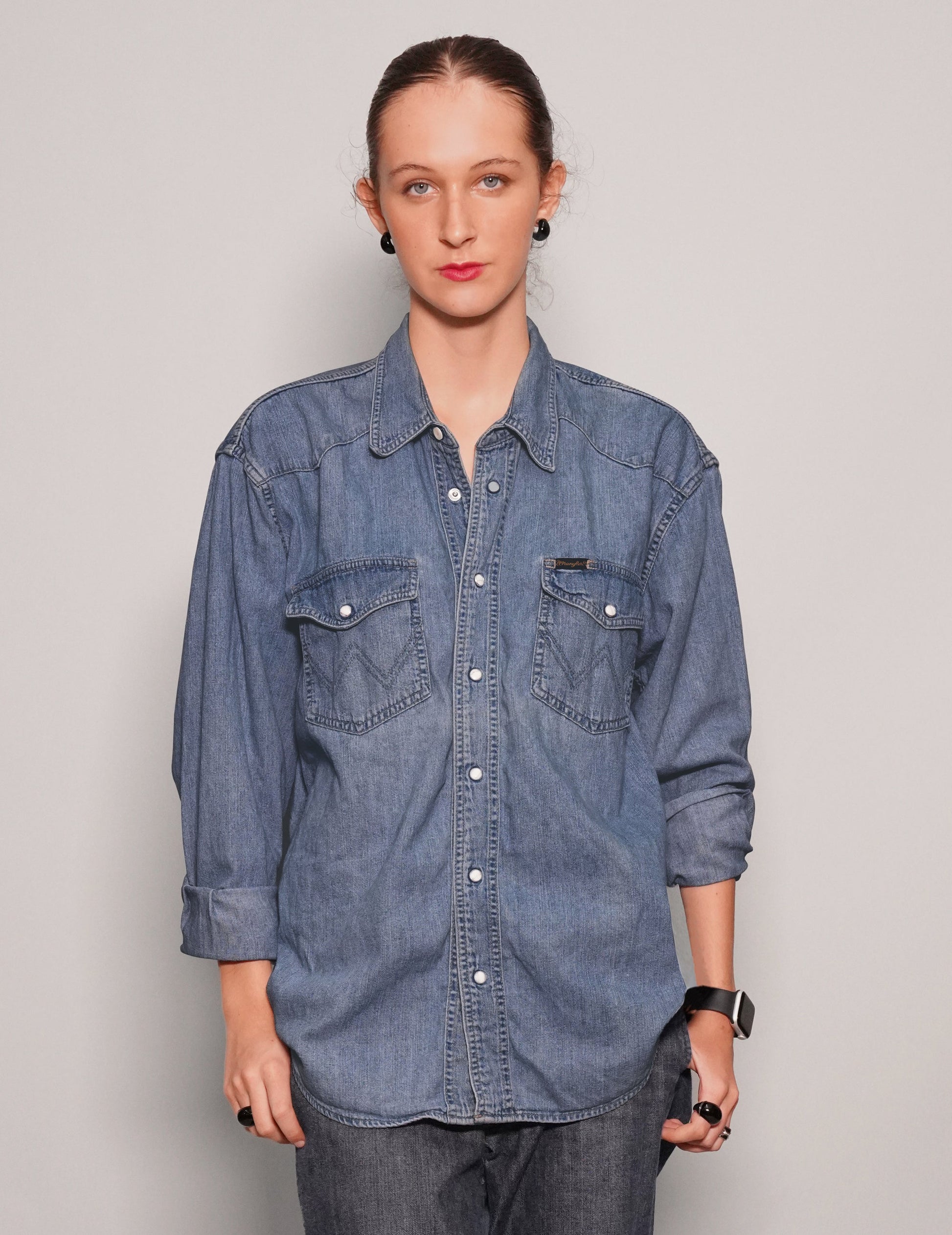 Party Back Shirt - Black Sequin - Blue Denim