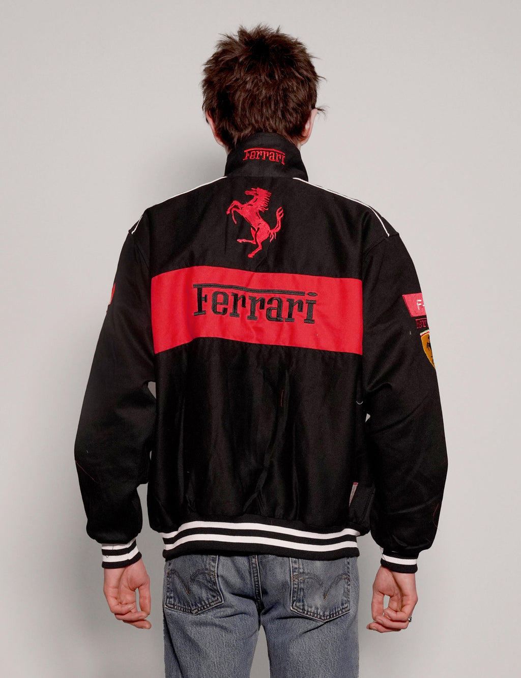 Black High Neck Ferrari Racing Jacket
