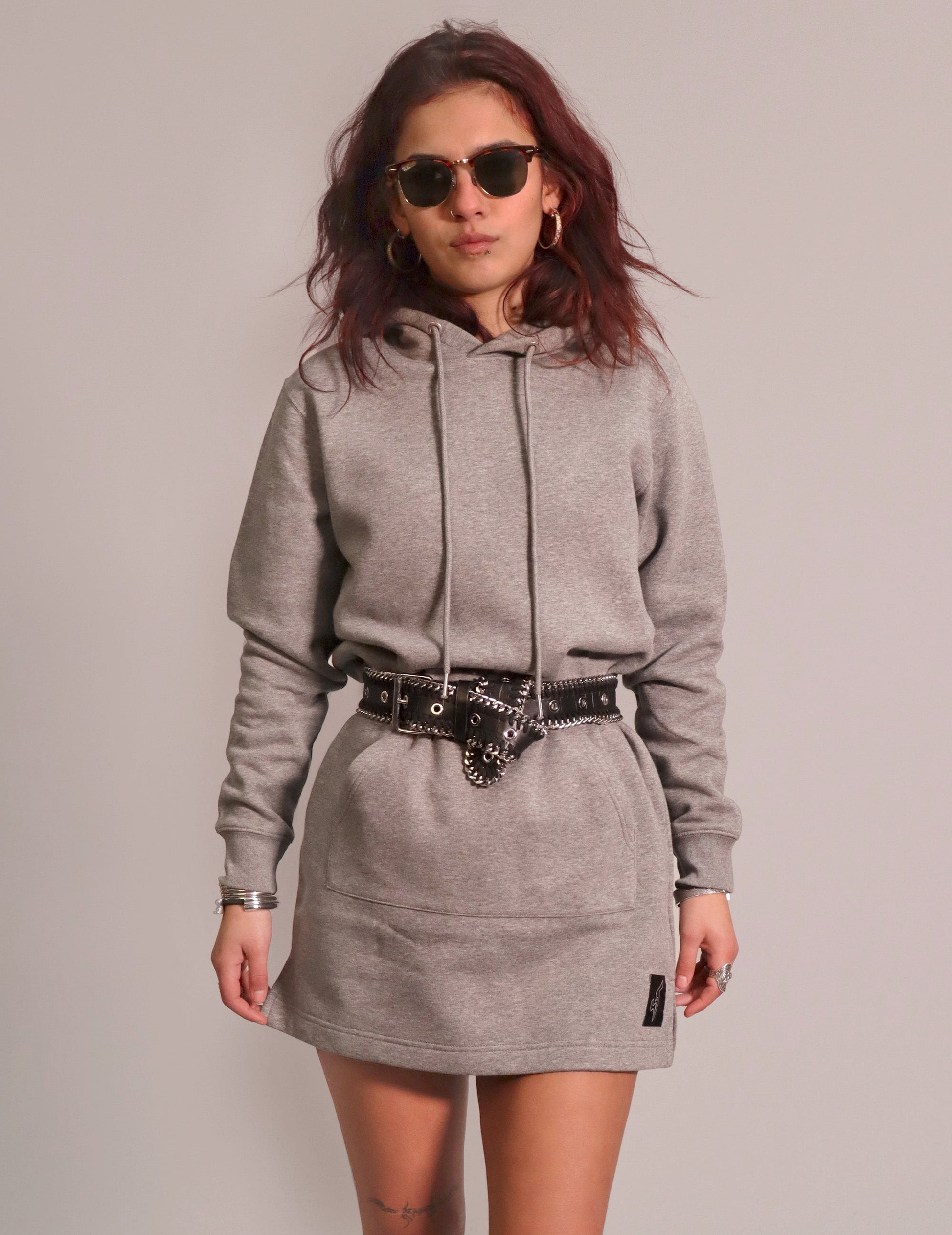 Party Back Hoodie Dress in Grey