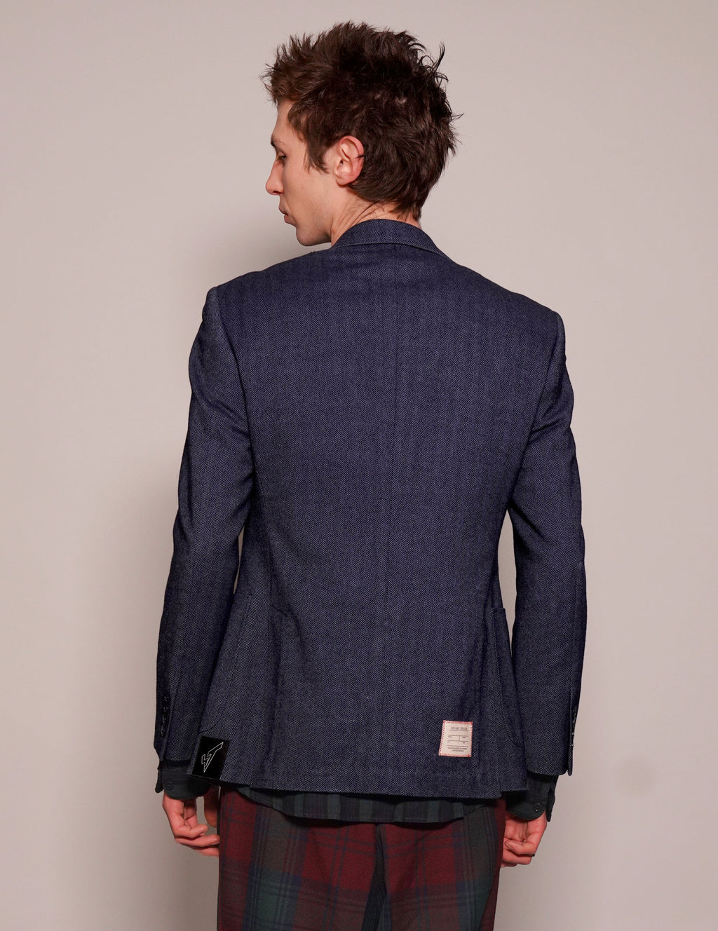 ST Navy Herringbone Wool Blazer