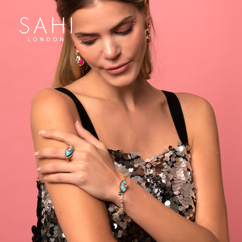 Love Affair Enamel Teardrop Chain and Link Bracelet