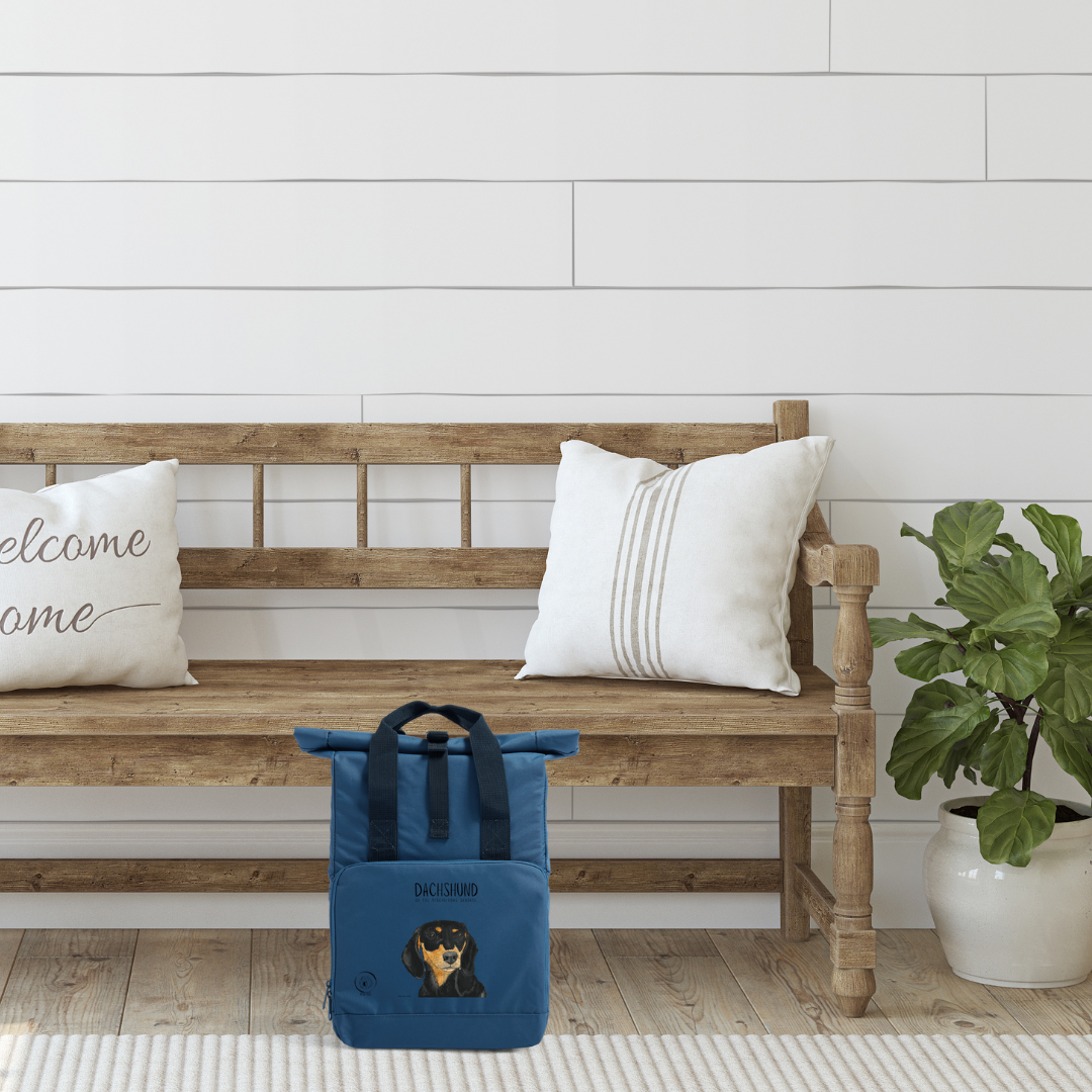 Back & Tan Dachshund Roll-Top Backpack – Small Dog, Big Adventure!