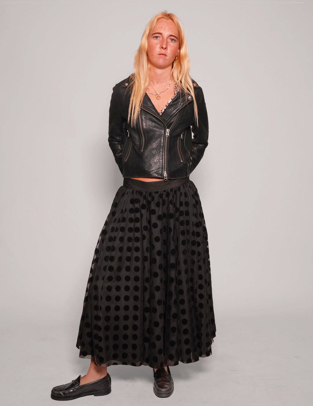 Mesh Maxi Skirt - Black Polka Dot