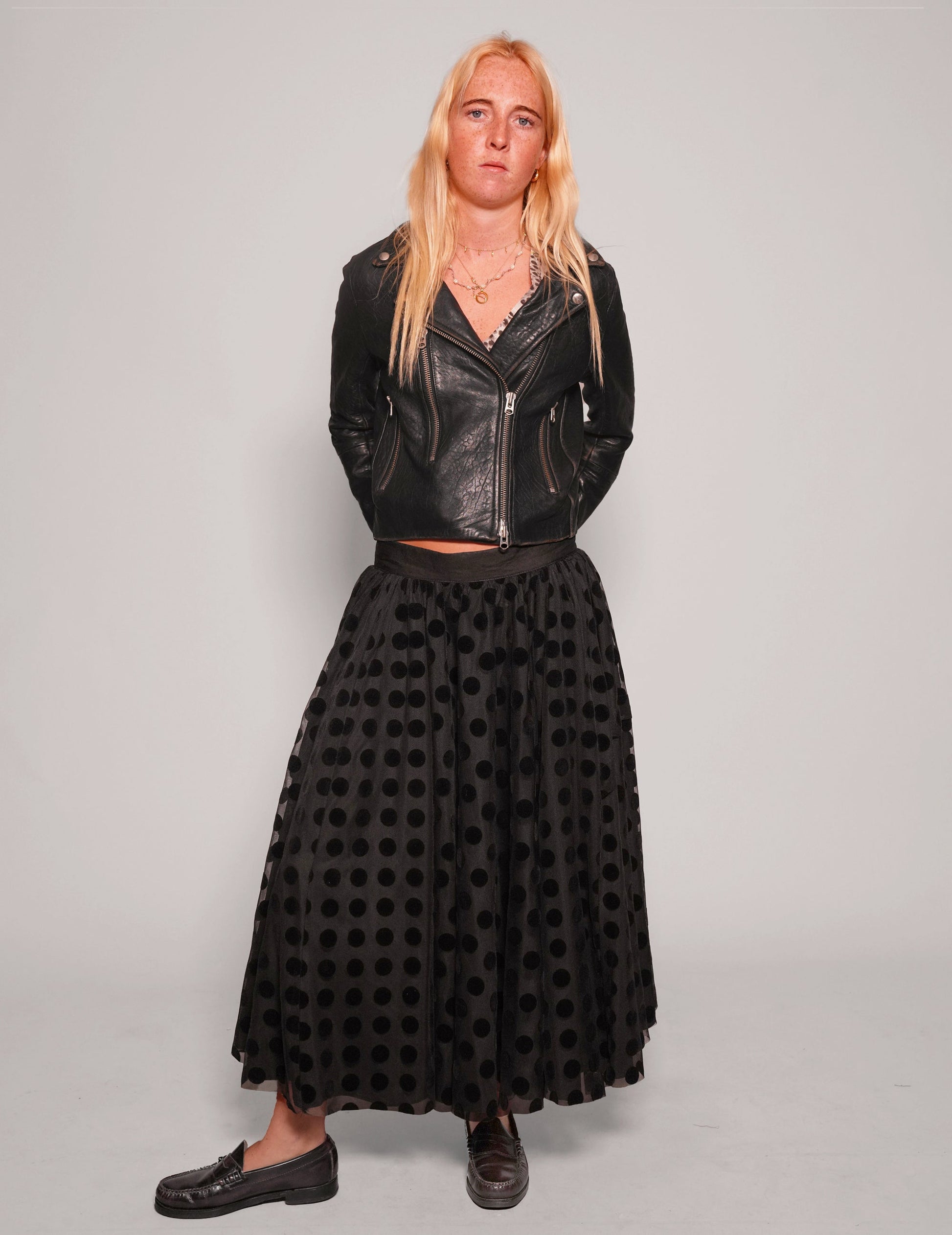 Mesh Maxi Skirt - Black Polka Dot