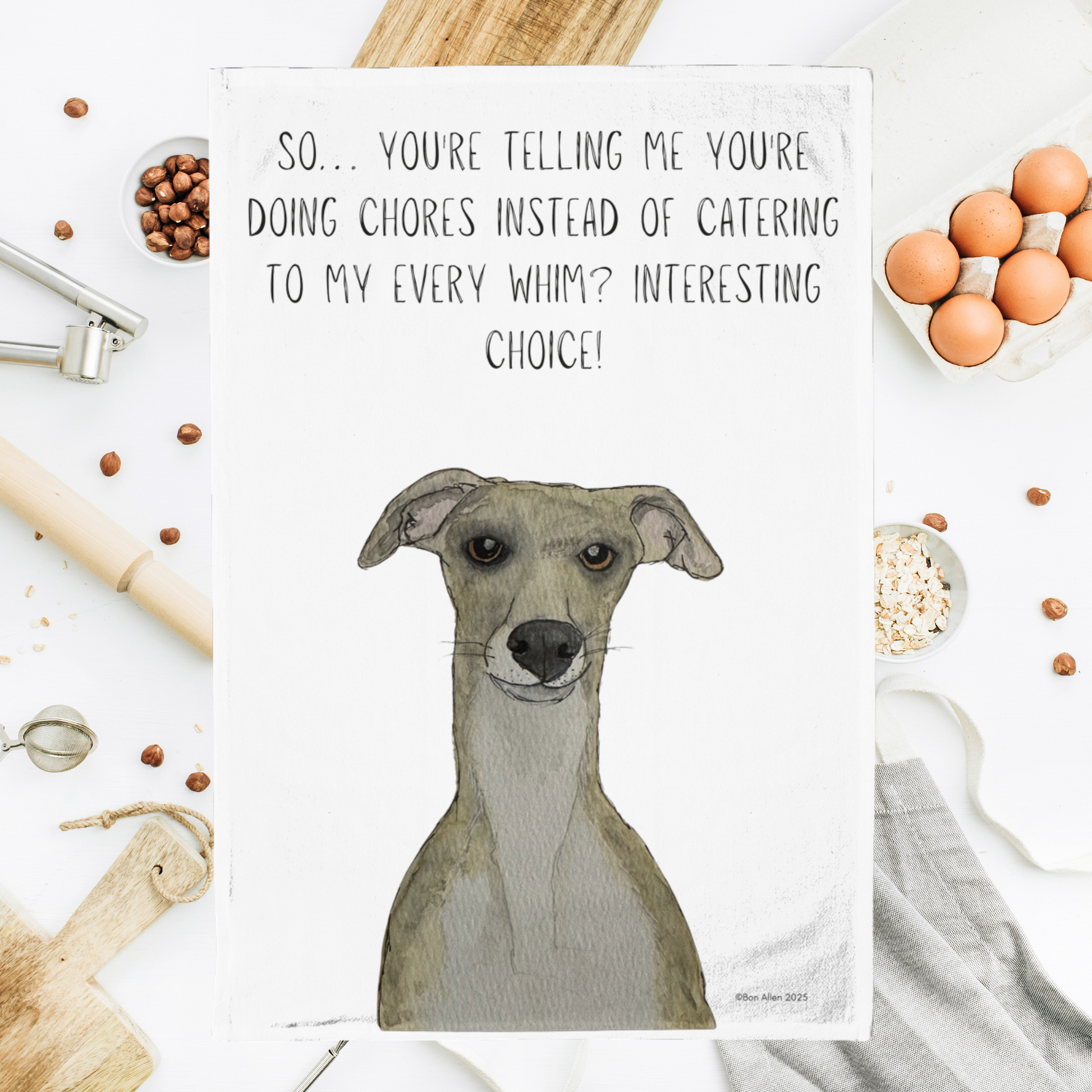 Whippet’s Judgy Tea Towel – Priorities, Human!