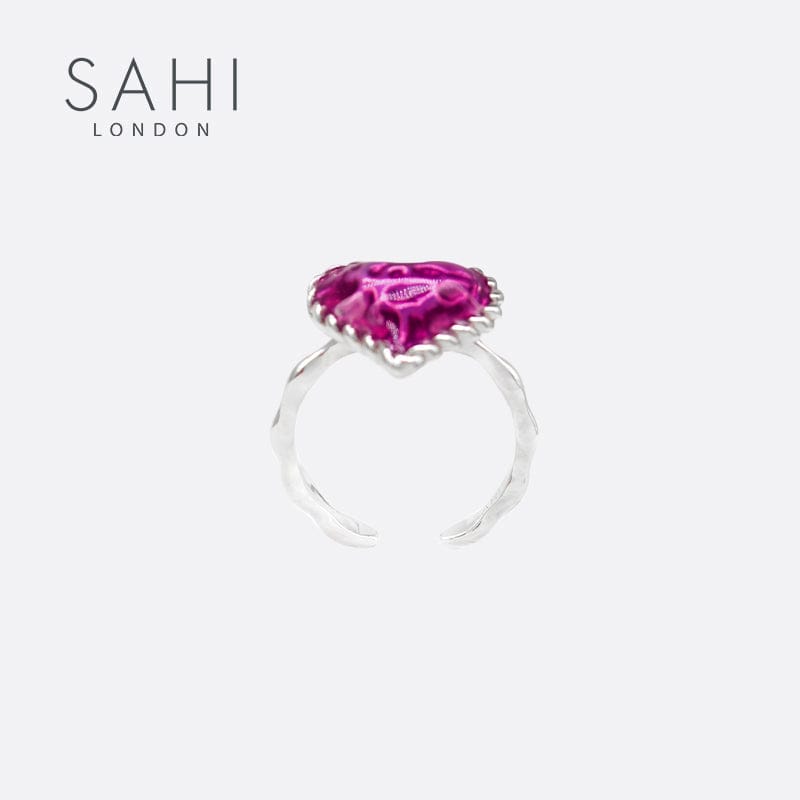 Love Heart Enamel Adjustable Ring in Silver and Violet