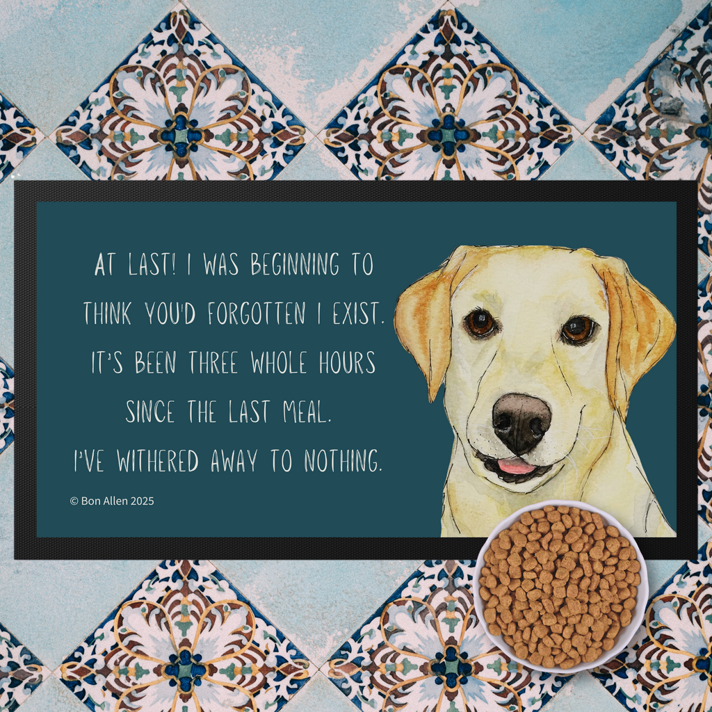 Starving Since Breakfast Pet Bowl Mat – Featuring the Yellow Labrador
