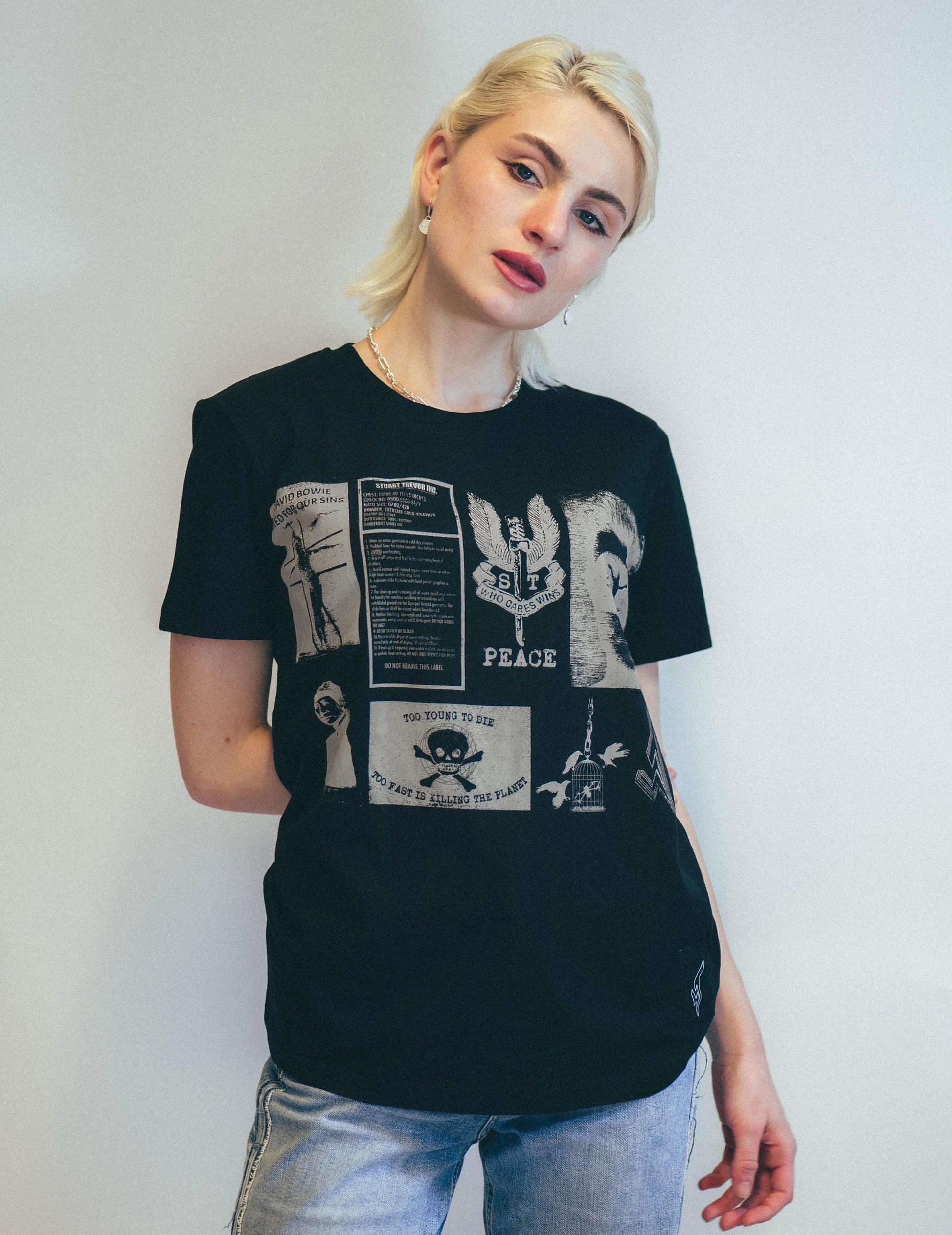 T-Shirt with Printed Patches in Black