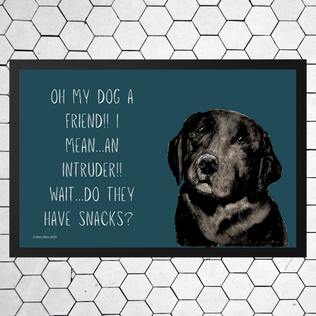 Black Labrador Welcome Mat – Is It a Friend, Intruder… or Snack Delivery?!