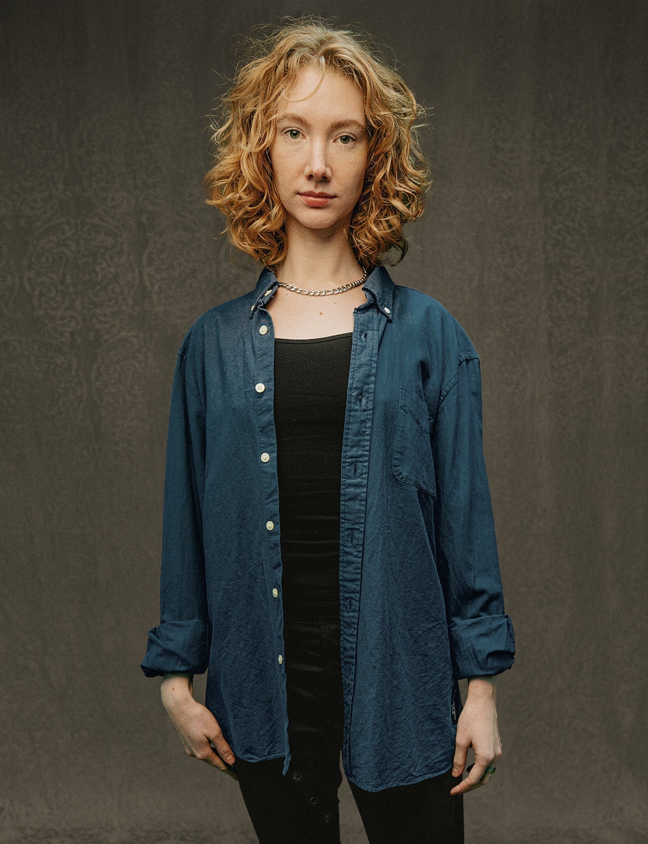 Party Back Shirt - Gold Star Sequin - Blue Cotton