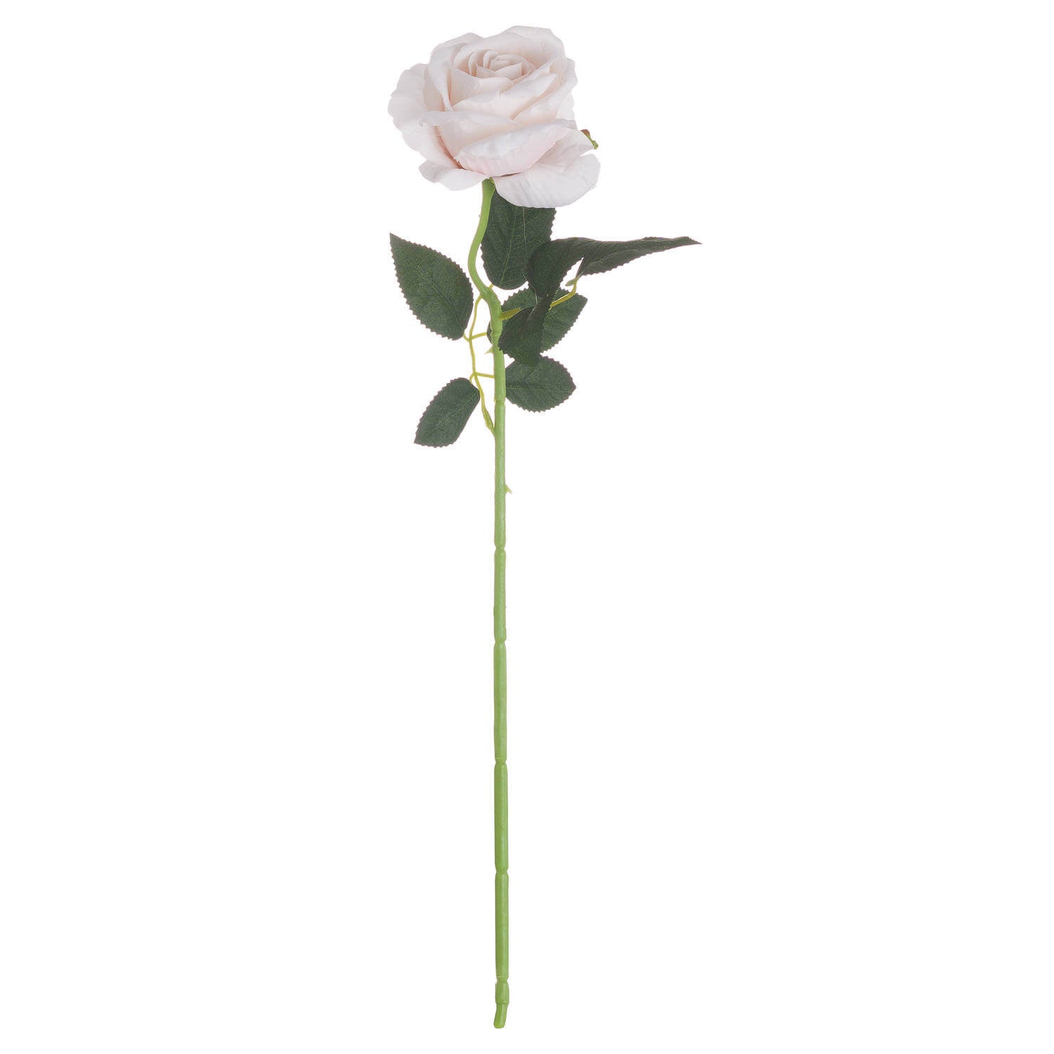 Lifelike pastel pink faux tea rose with green foliage for home decor, 53cm tall, realistic petals and leaves. by Sostter at brixbailey.com