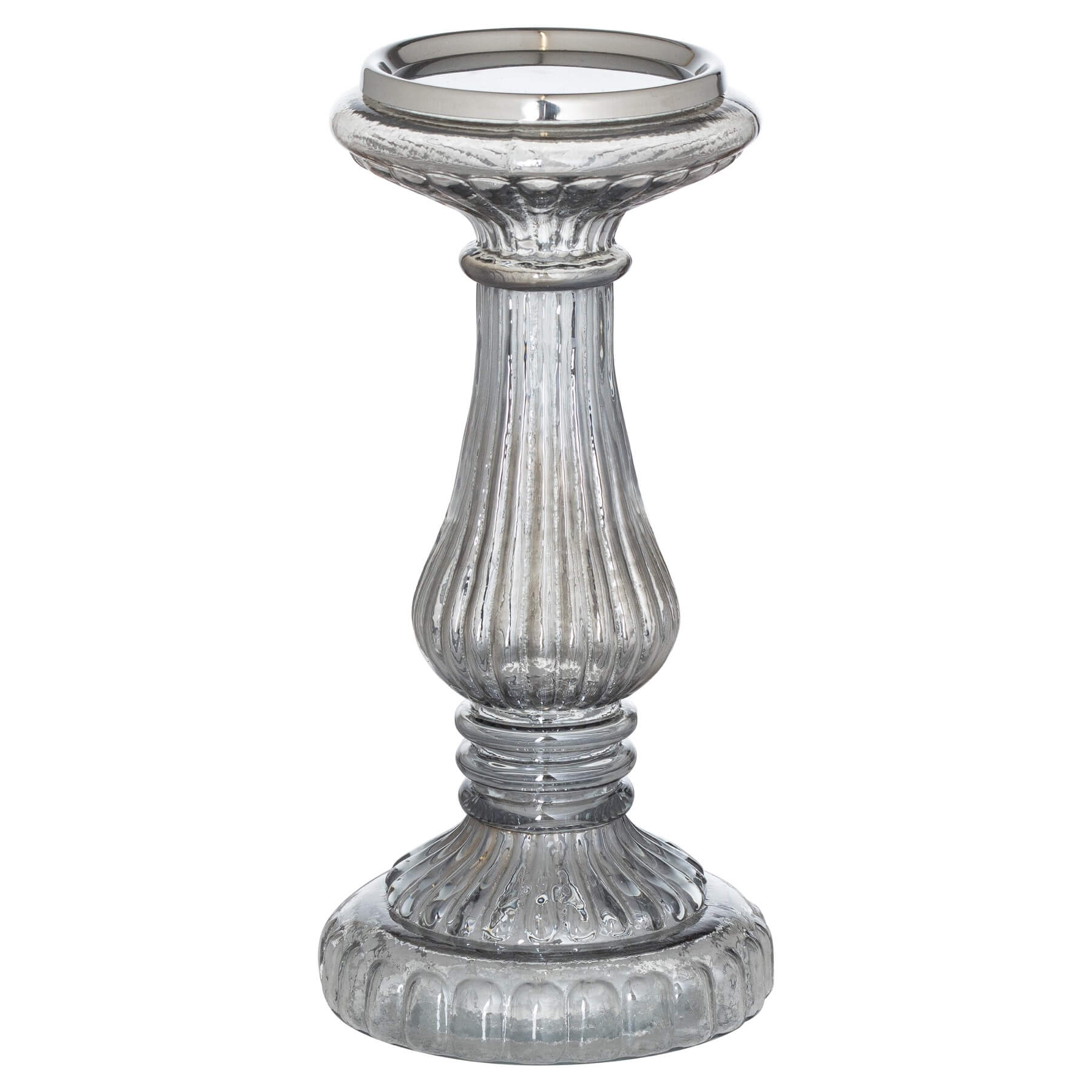 Smoked midnight glass candle pillar, 25cm tall, handcrafted for warm ambient lighting, Noel Collection decor by RoomLondon at brixbailey.com