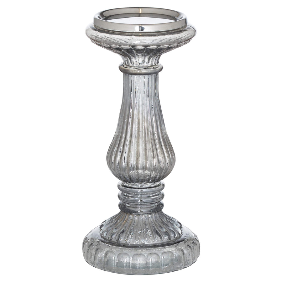 Smoked midnight glass candle pillar, 25cm tall, handcrafted for warm ambient lighting, Noel Collection decor by Sostter at brixbailey.com