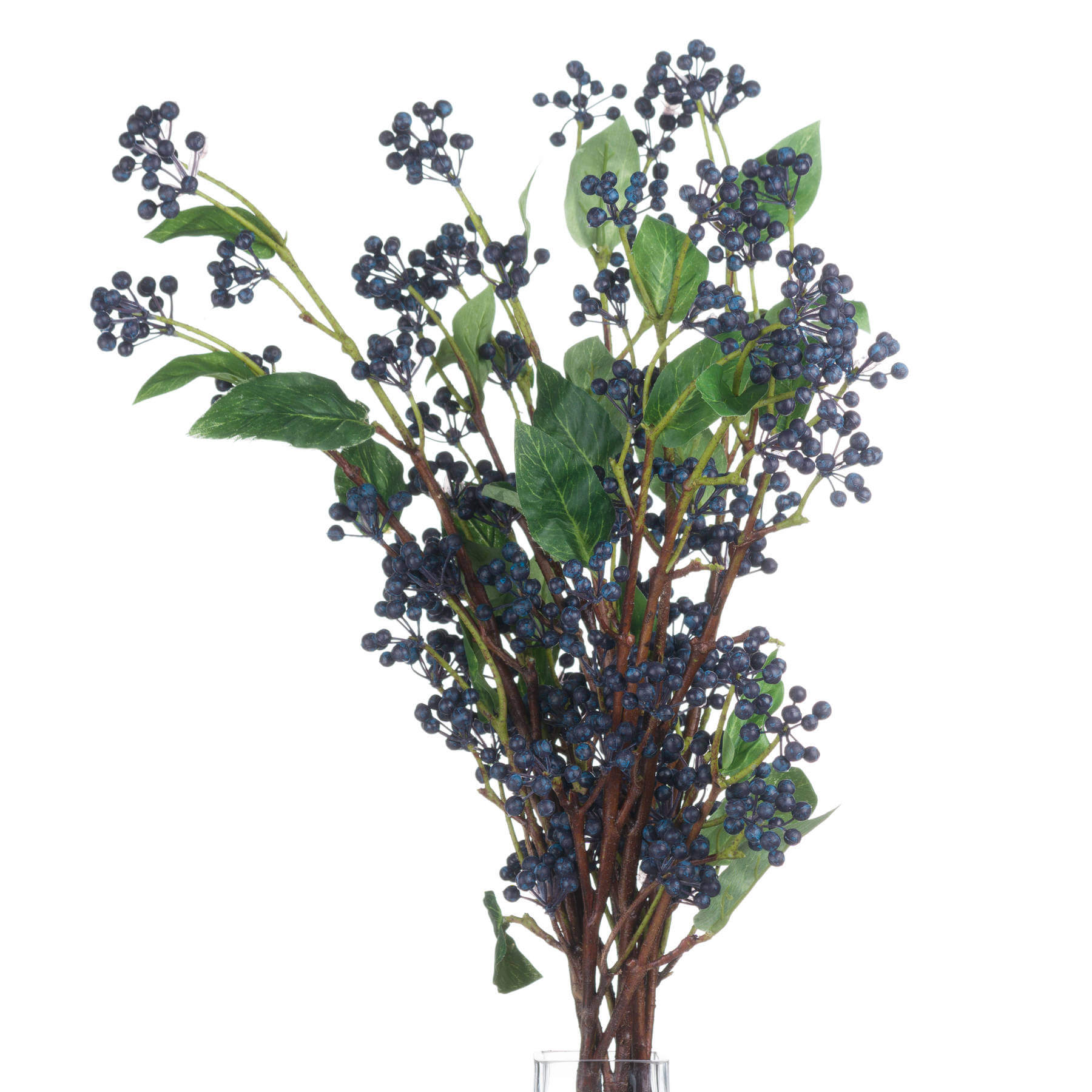 Handcrafted indigo berry stems with deep blue hues, perfect for vases or centerpieces, 80cm tall, realistic plastic texture. by Sostter at brixbailey.com
