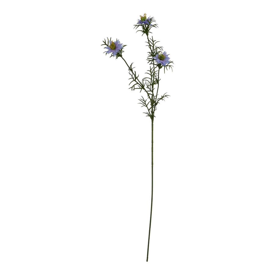 Lifelike purple artificial Nigella stem with star-shaped blooms and textured seed pods, 68cm tall by Sostter at brixbailey.com