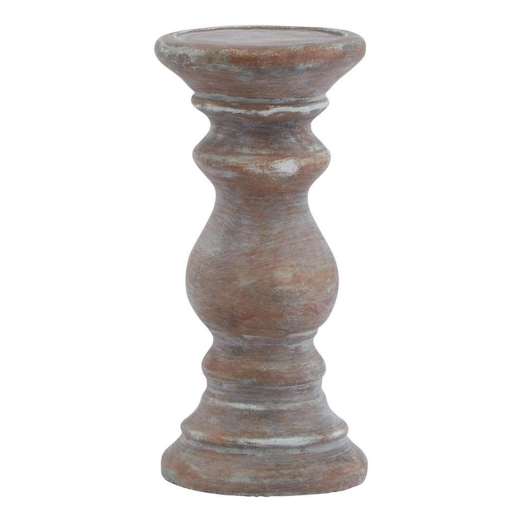 Rustic brown ceramic column candle holder from Siena collection with textured finish, 20 cm tall.by Sostter at brixbailey.com