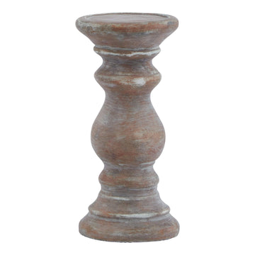 Rustic brown ceramic column candle holder from Siena collection with textured finish, 20 cm tall.