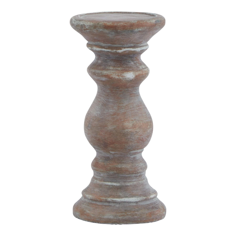 Rustic brown ceramic column candle holder from Siena collection with textured finish, 20 cm tall.by Sostter at brixbailey.com